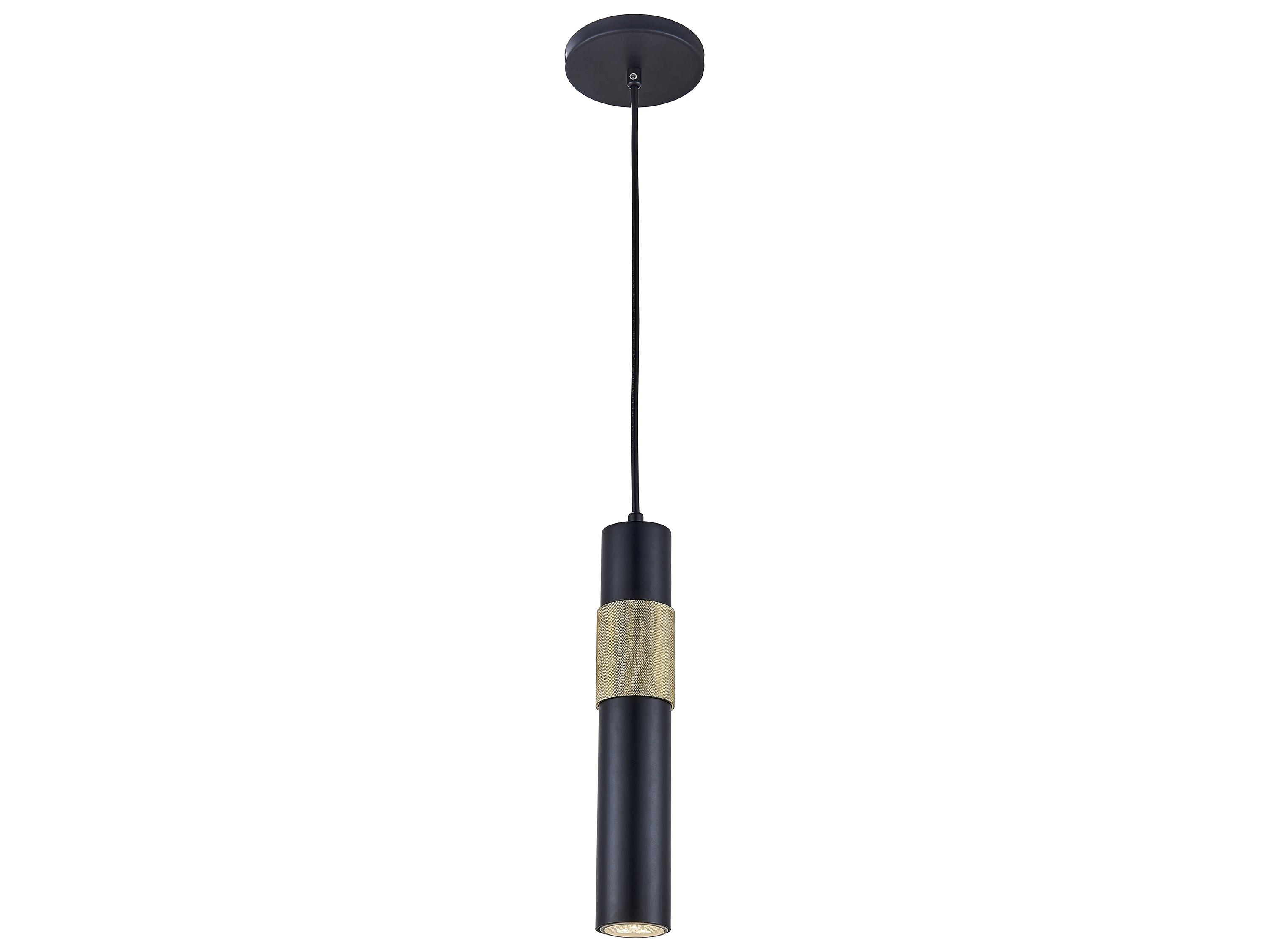 Dainolite Passwell 1-Light Matte Black Aged Brass Cylinder Mini Pendant