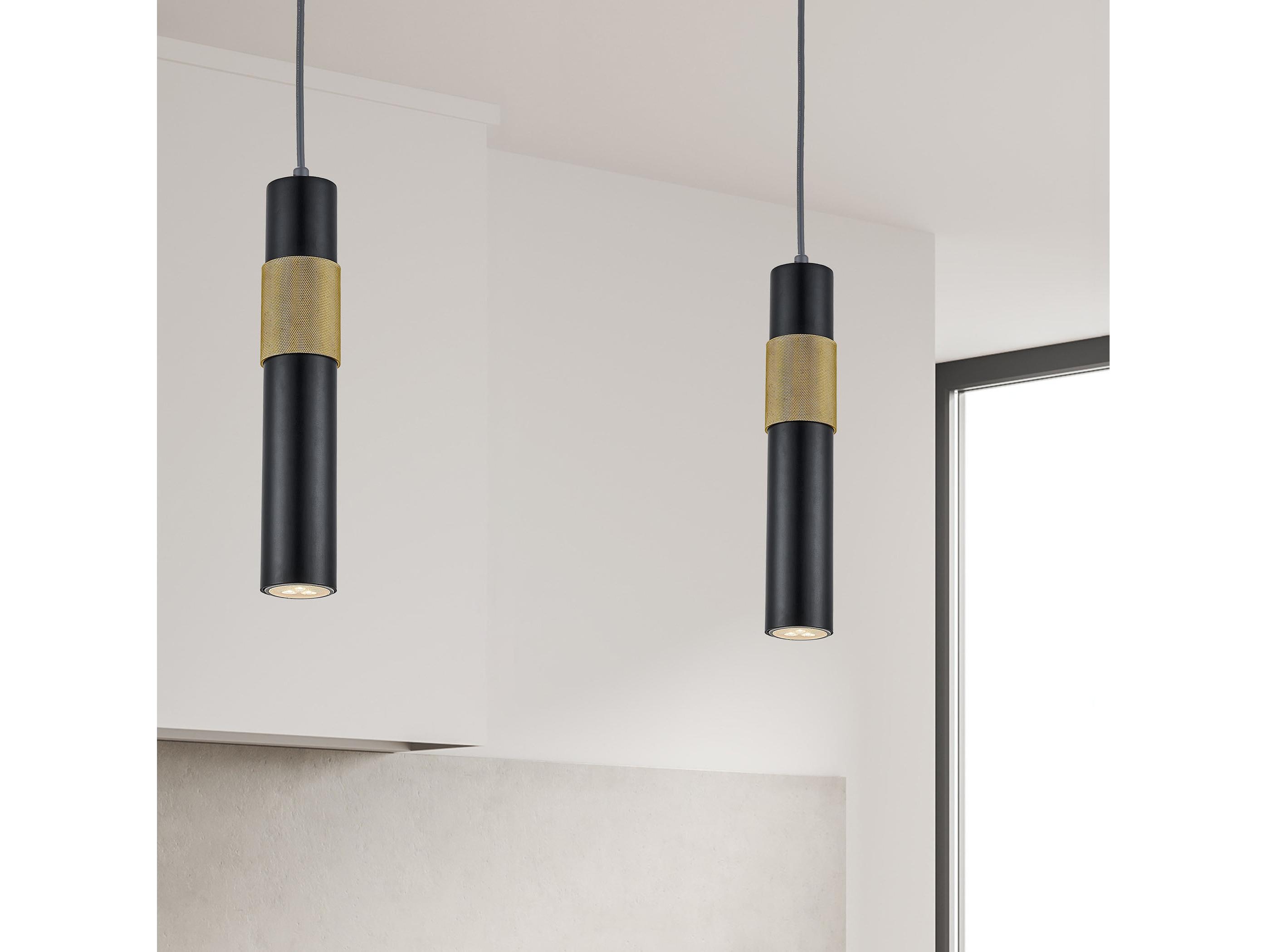 Dainolite Passwell 1-Light Matte Black Aged Brass Cylinder Mini Pendant