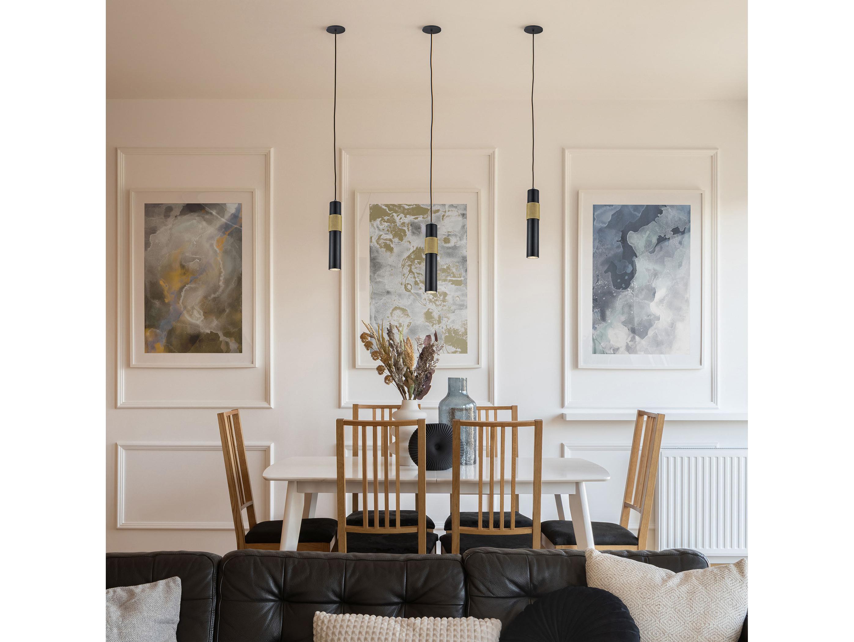 Dainolite Passwell 1-Light Matte Black Aged Brass Cylinder Mini Pendant