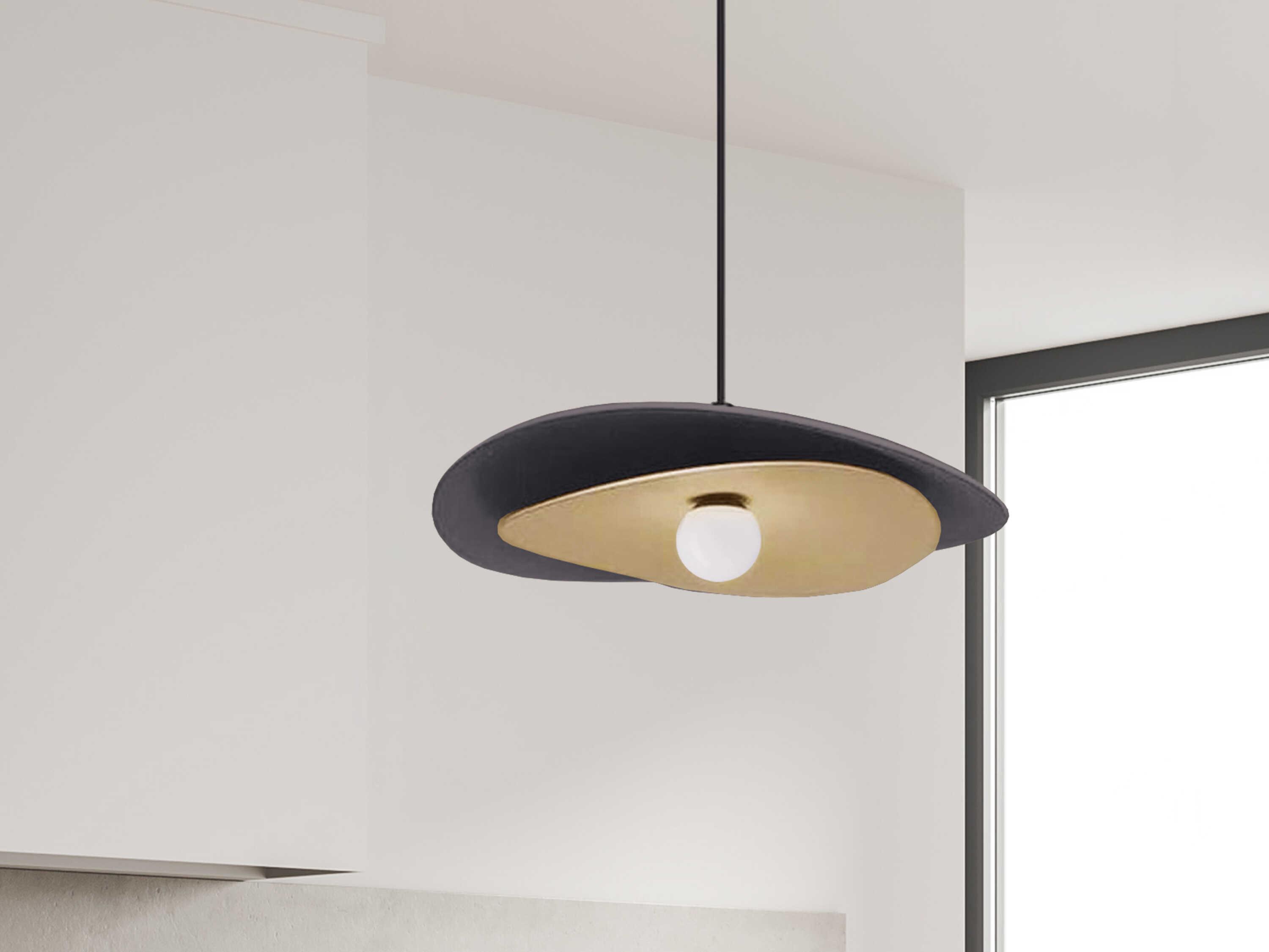 Dainolite Paven 1-Light Matte Black Aged Brass Pendant