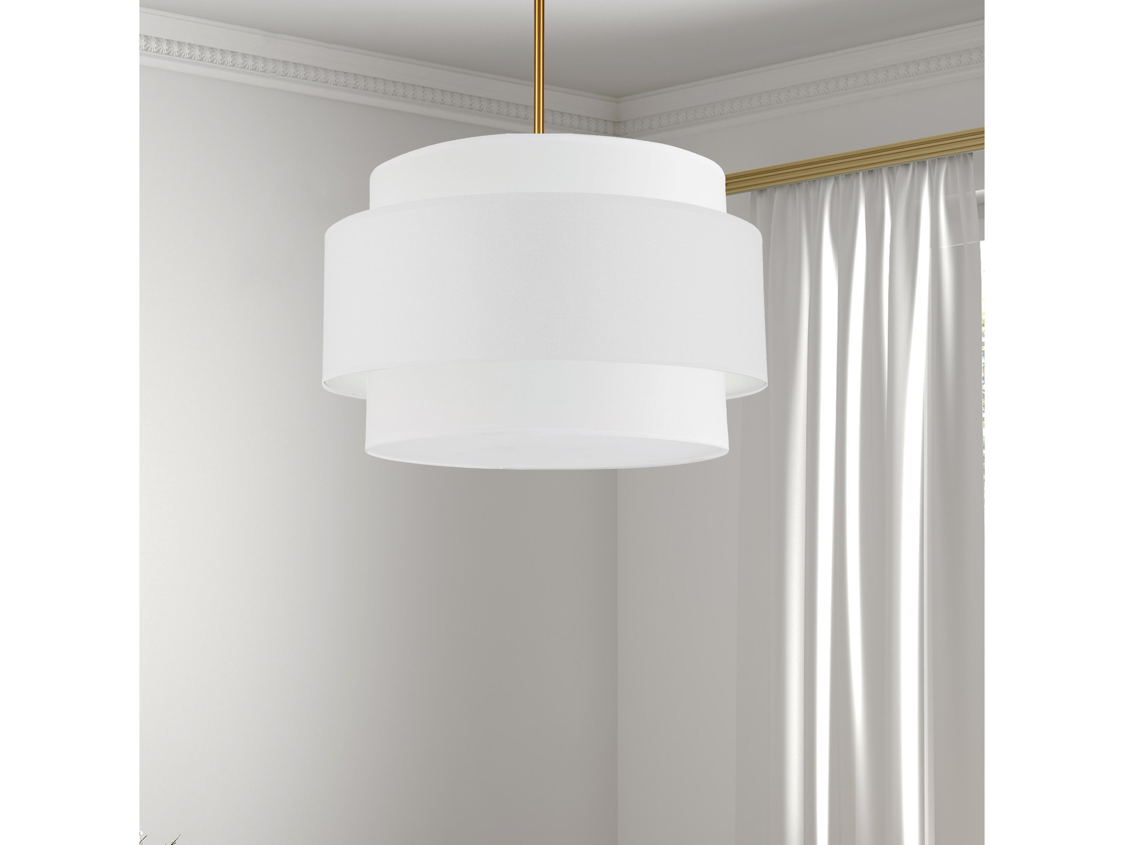 Dainolite Priya 4-Light Aged Brass White Drum Tiered Pendant