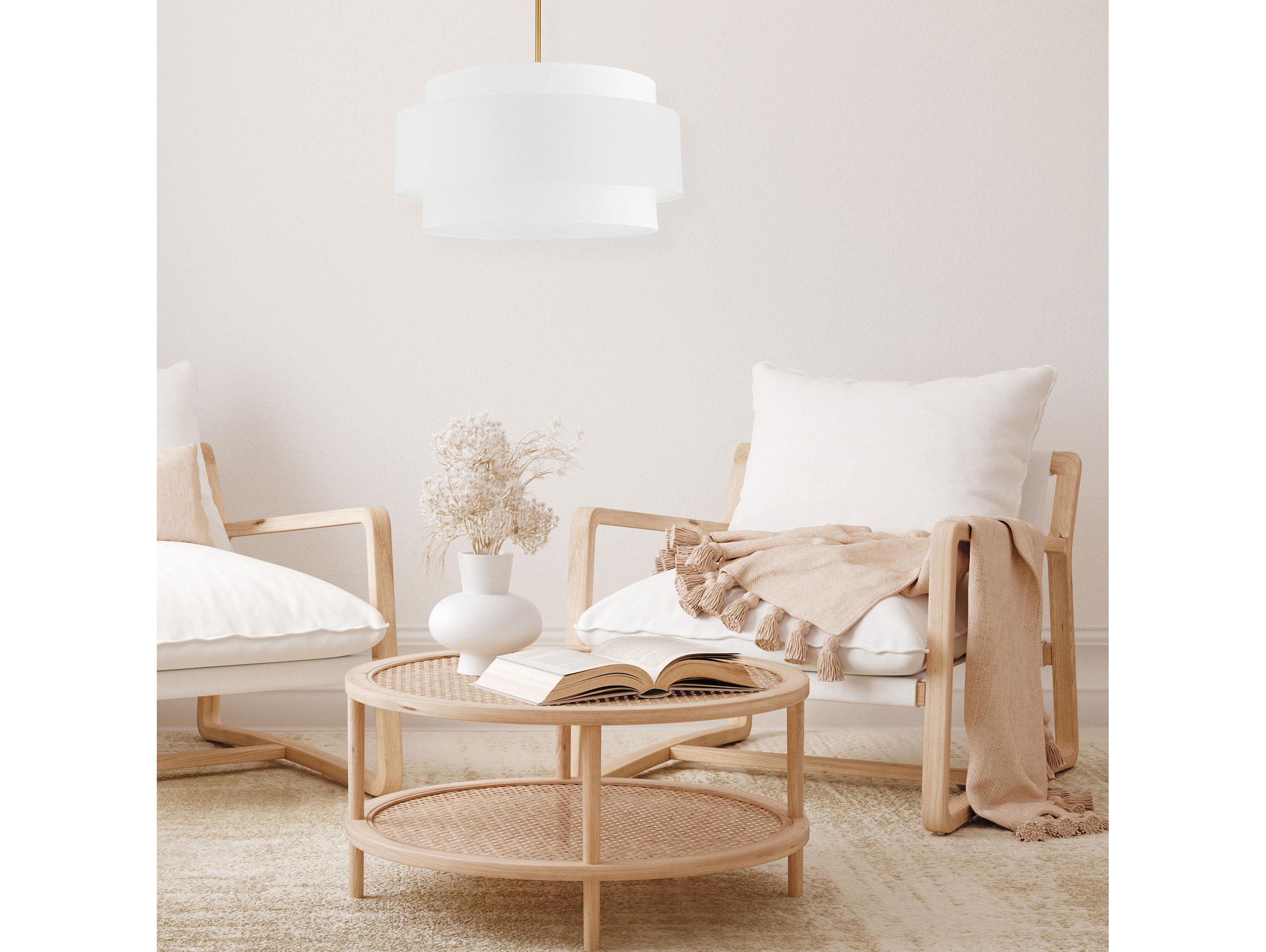 Dainolite Priya 4-Light Aged Brass White Drum Tiered Pendant