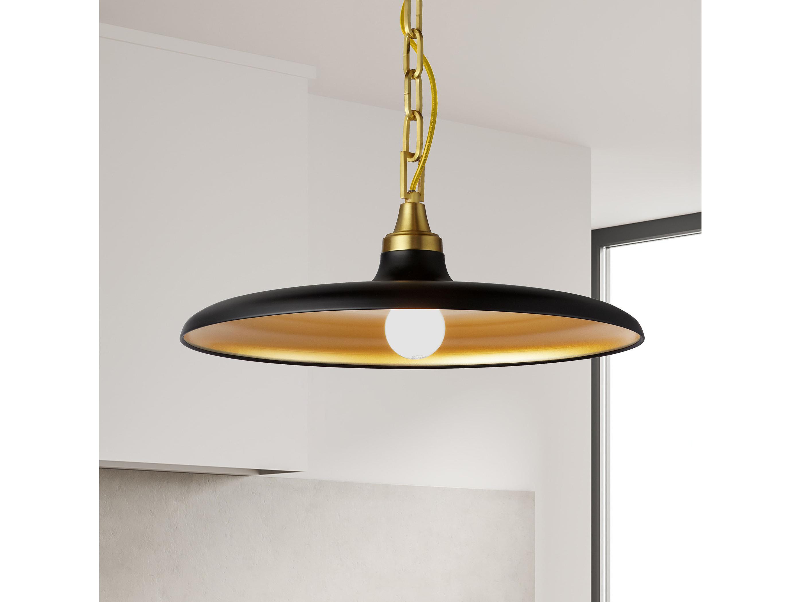 Dainolite Quentin 1-Light Matte Black Gold Brass Pendant