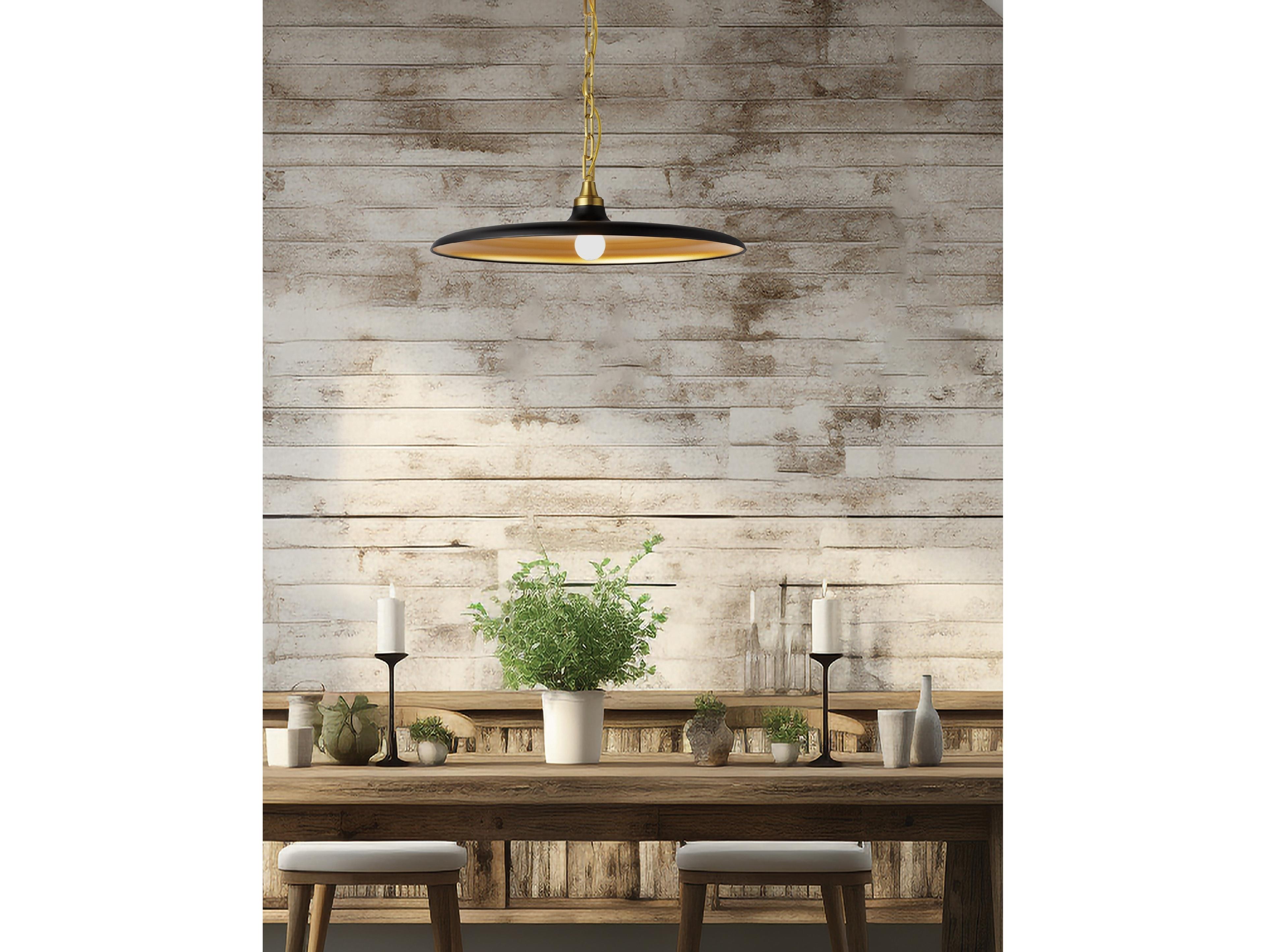 Dainolite Quentin 1-Light Matte Black Gold Brass Pendant
