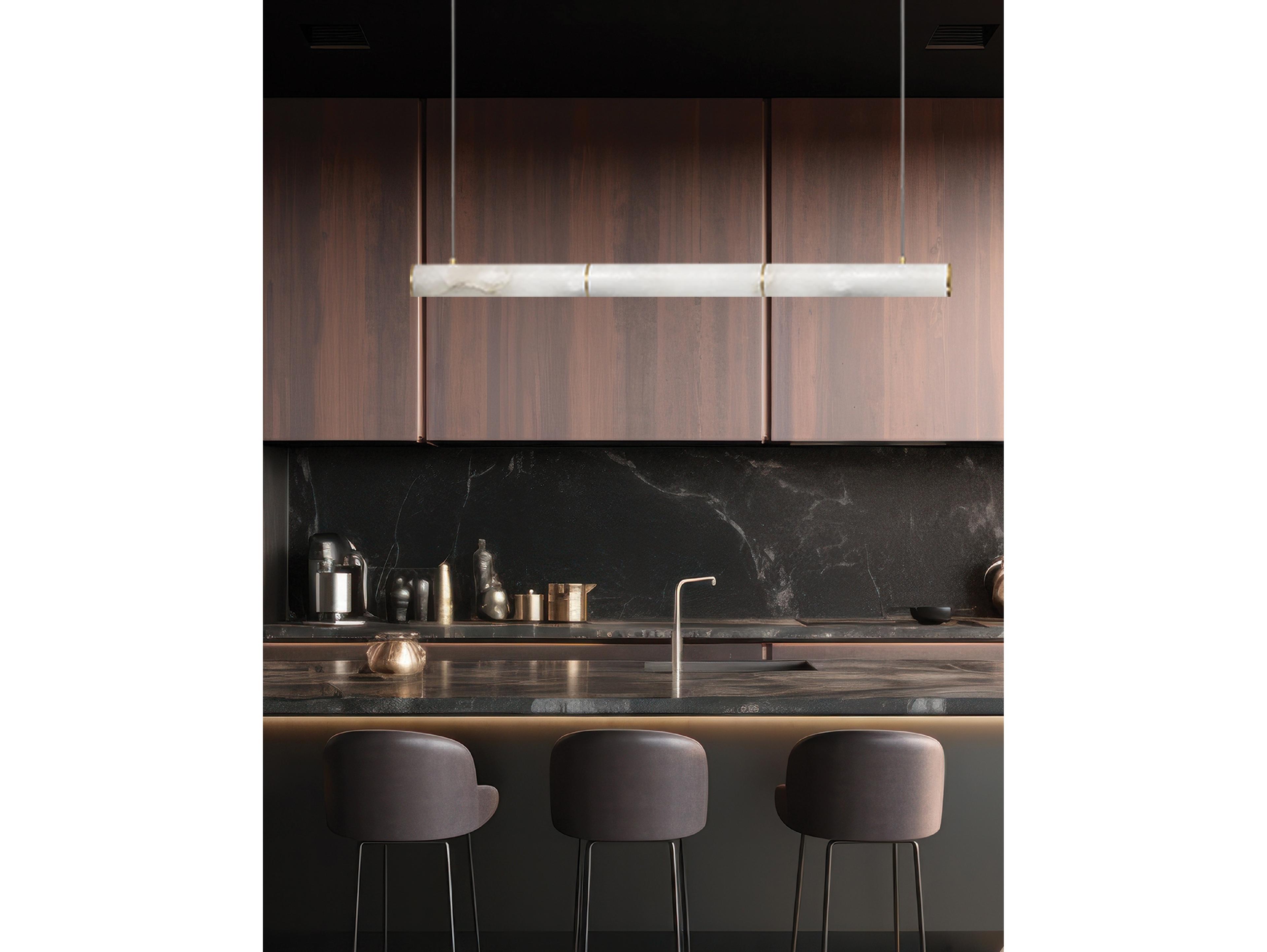 Dainolite Reuben 1-Light White Aged Brass Cylinder Linear Island Pendant