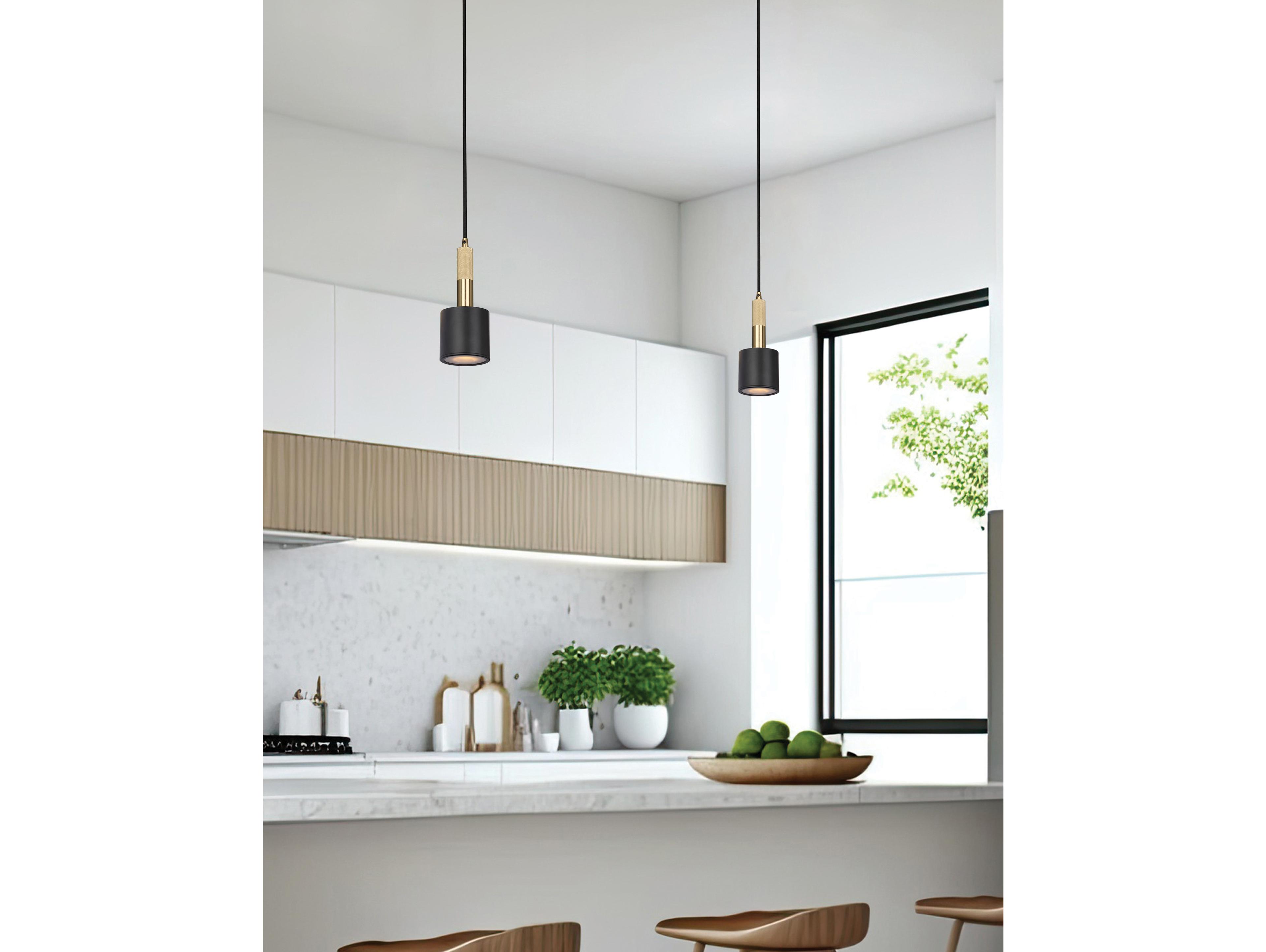 Dainolite Rhoswen 1-Light Matte Black Aged Brass Cylinder Mini Pendant