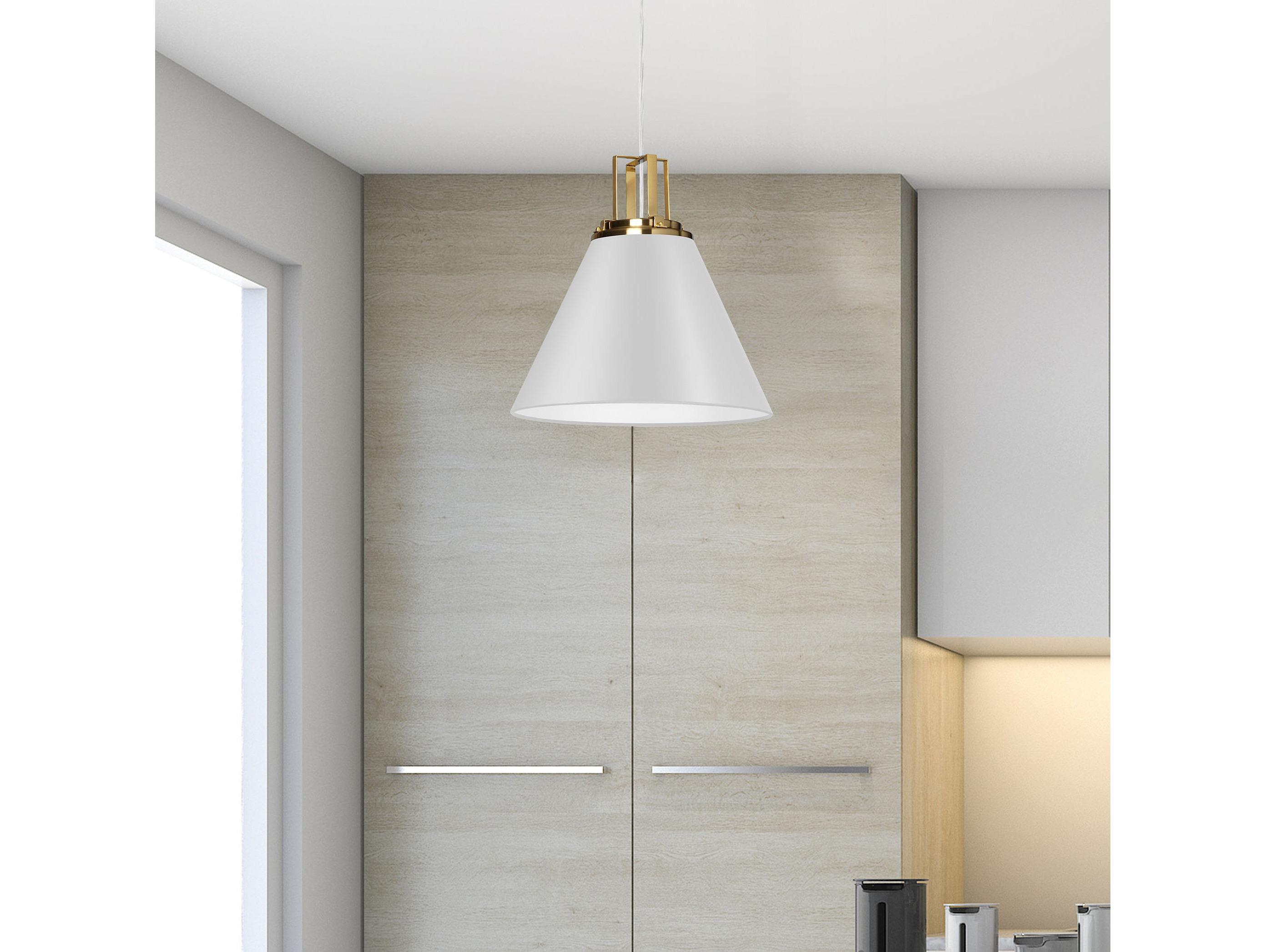 Dainolite Sonus 1-Light Matte White Aged Brass Pendant