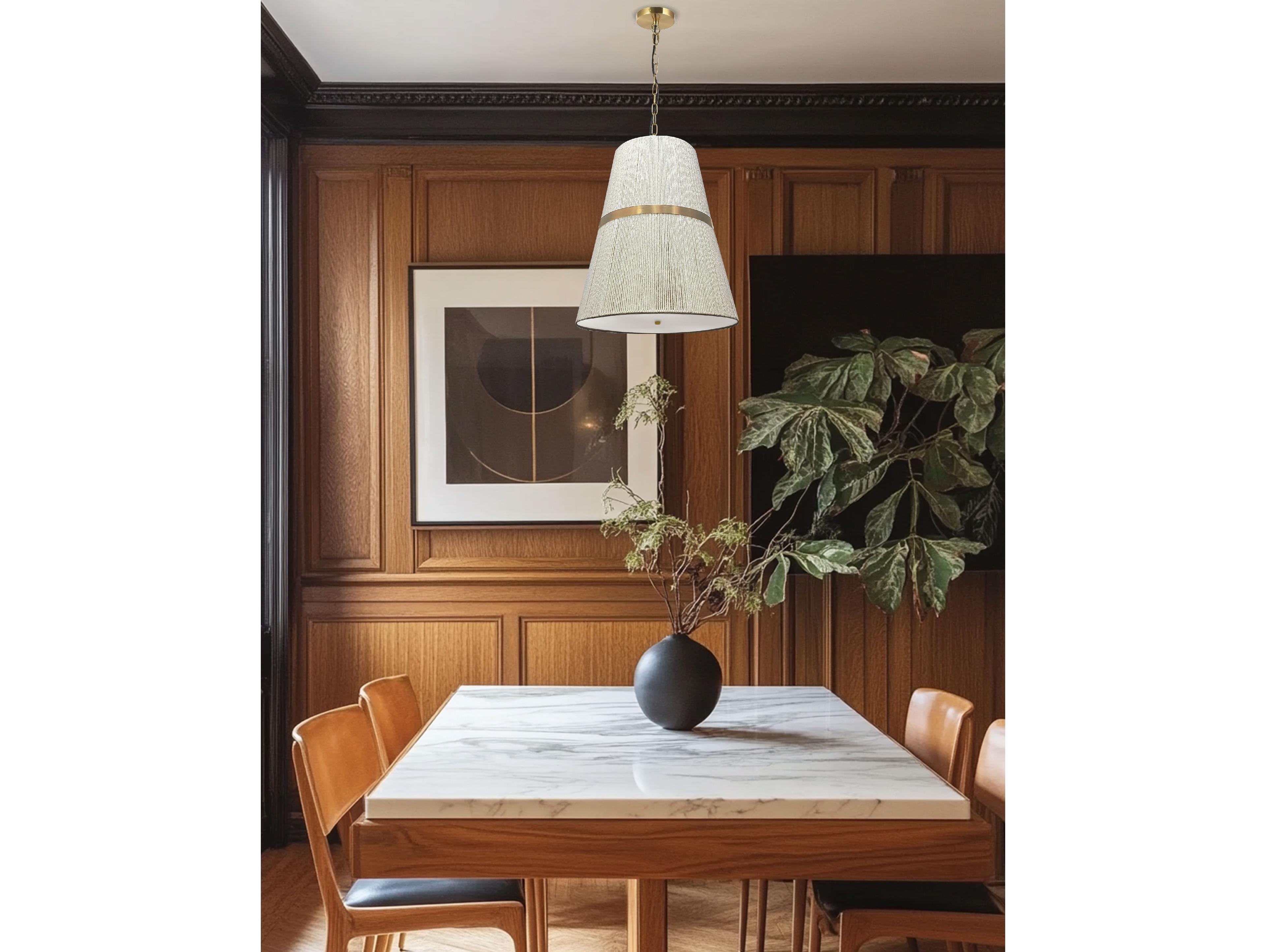 Dainolite Sylvie 3-Light Natural Aged Brass Off White Drum Pendant