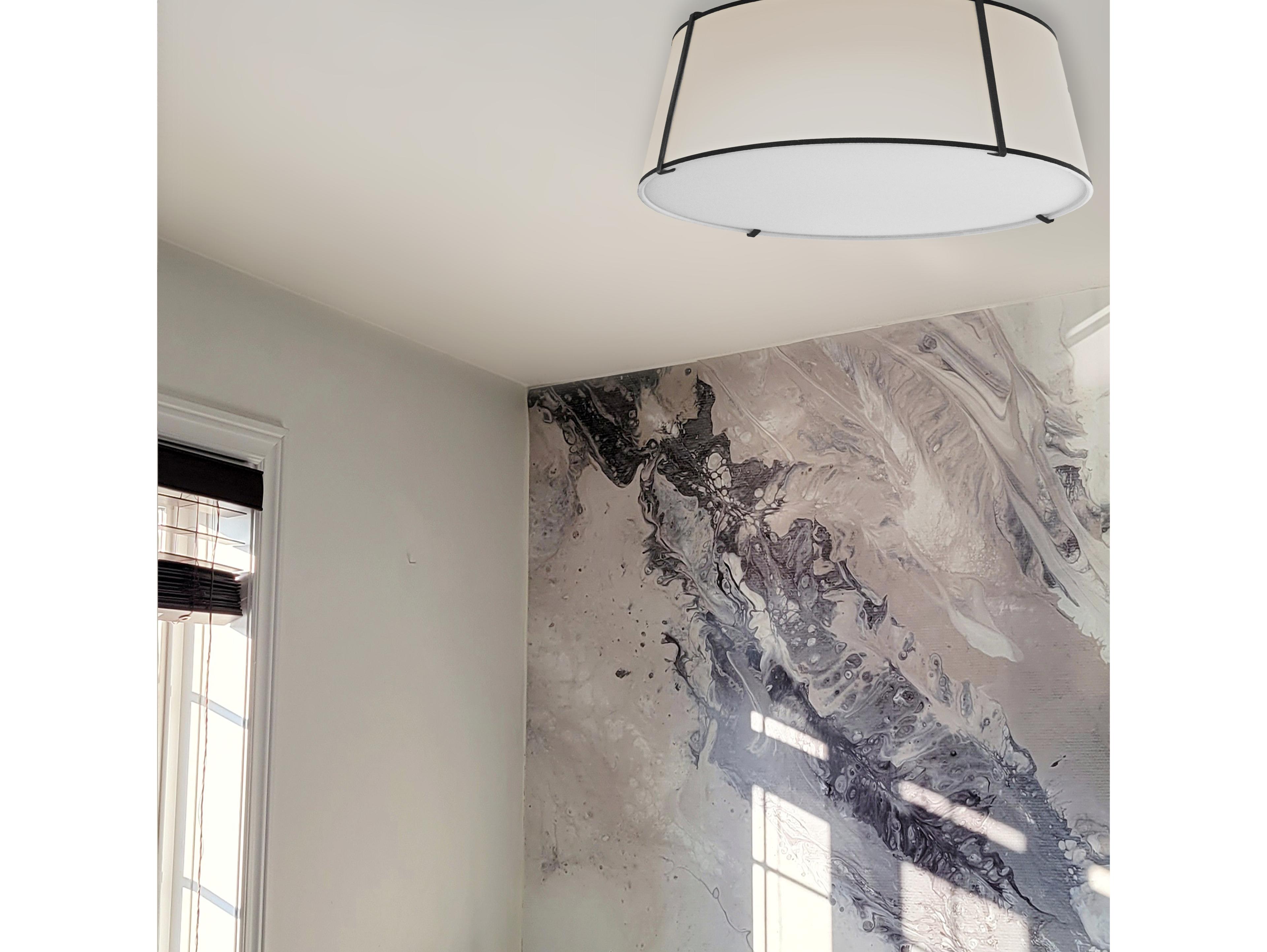 Dainolite Trapezoid 4-Light Black Off White Drum Flush Mount