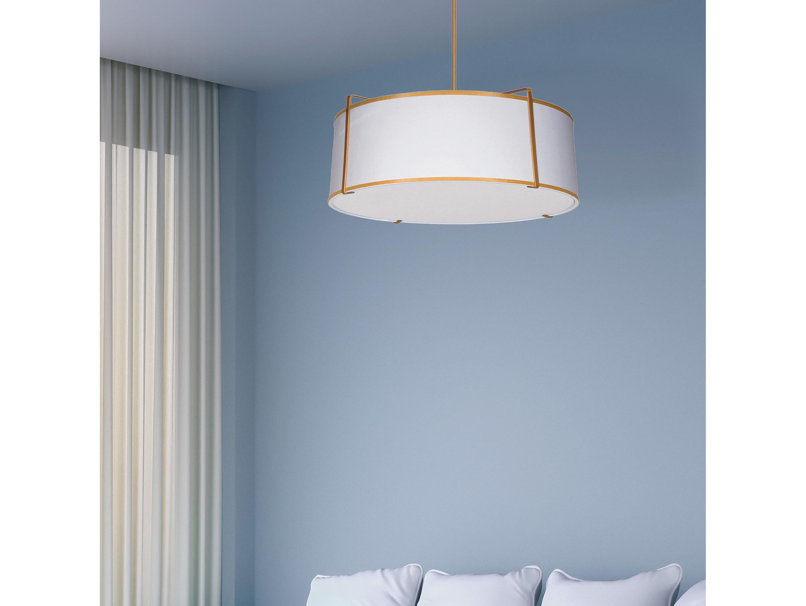 Dainolite Trapezoid 4-Light Gold White Drum Pendant