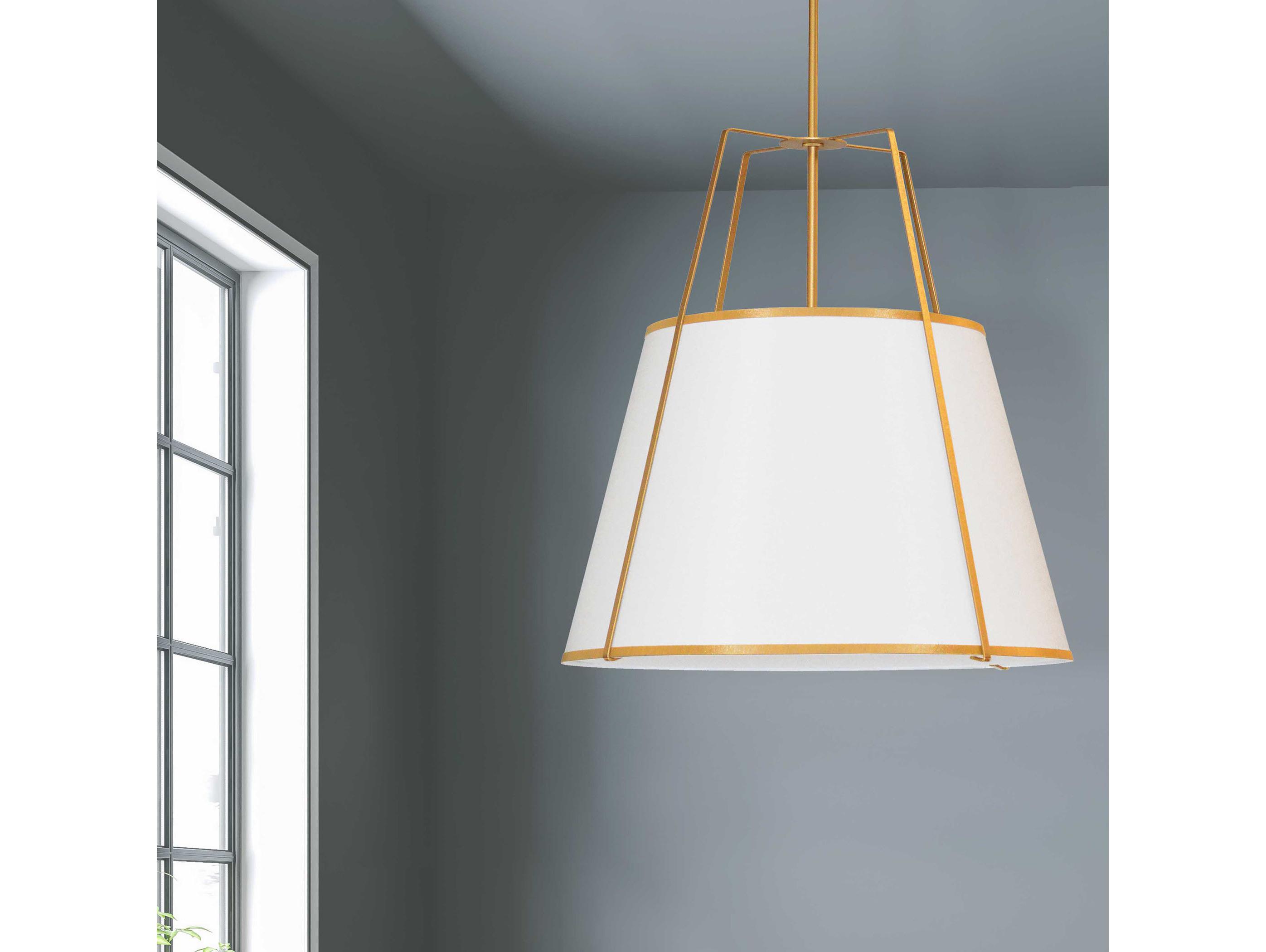 Dainolite Trapezoid 4-Light Gold White Drum Pendant