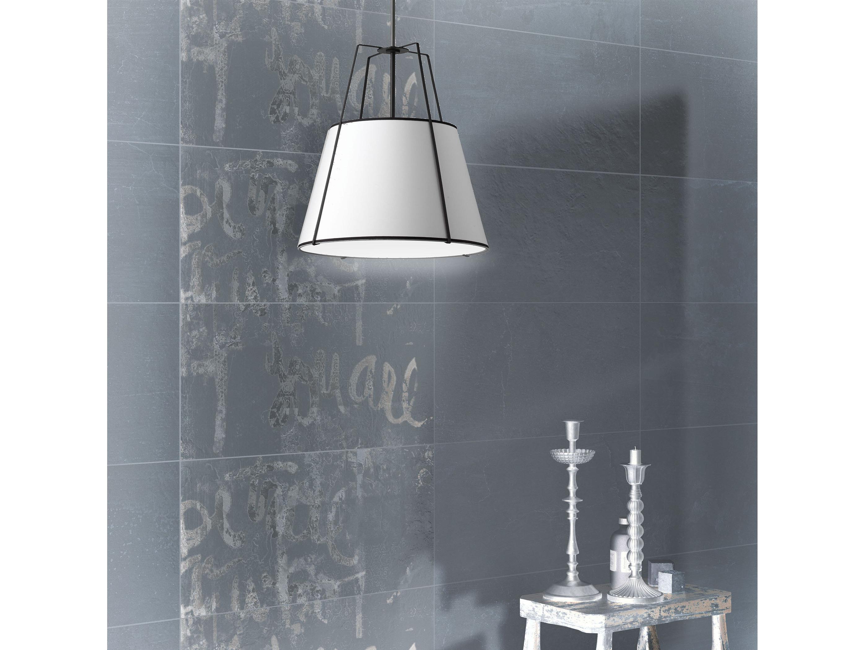 Dainolite Trapezoid 3-Light Black White Drum Pendant