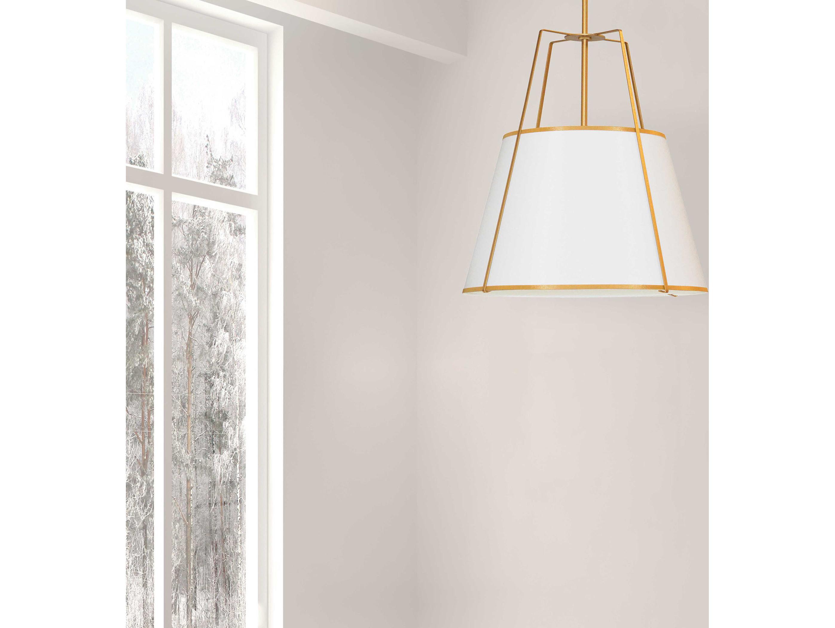 Dainolite Trapezoid 3-Light Gold White Drum Pendant