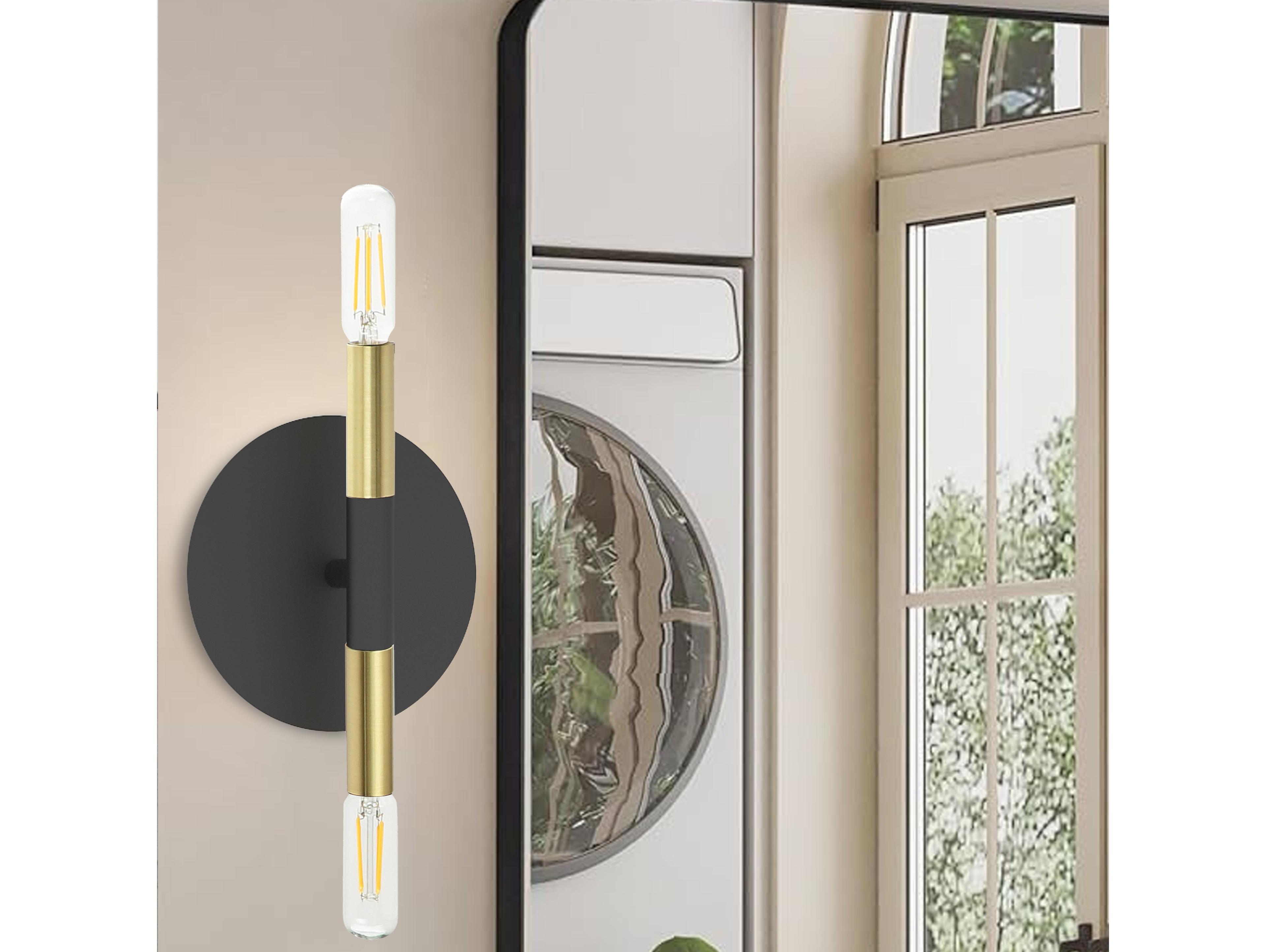 Dainolite Wand 2-Light Matte Black Aged Brass Wall Sconce