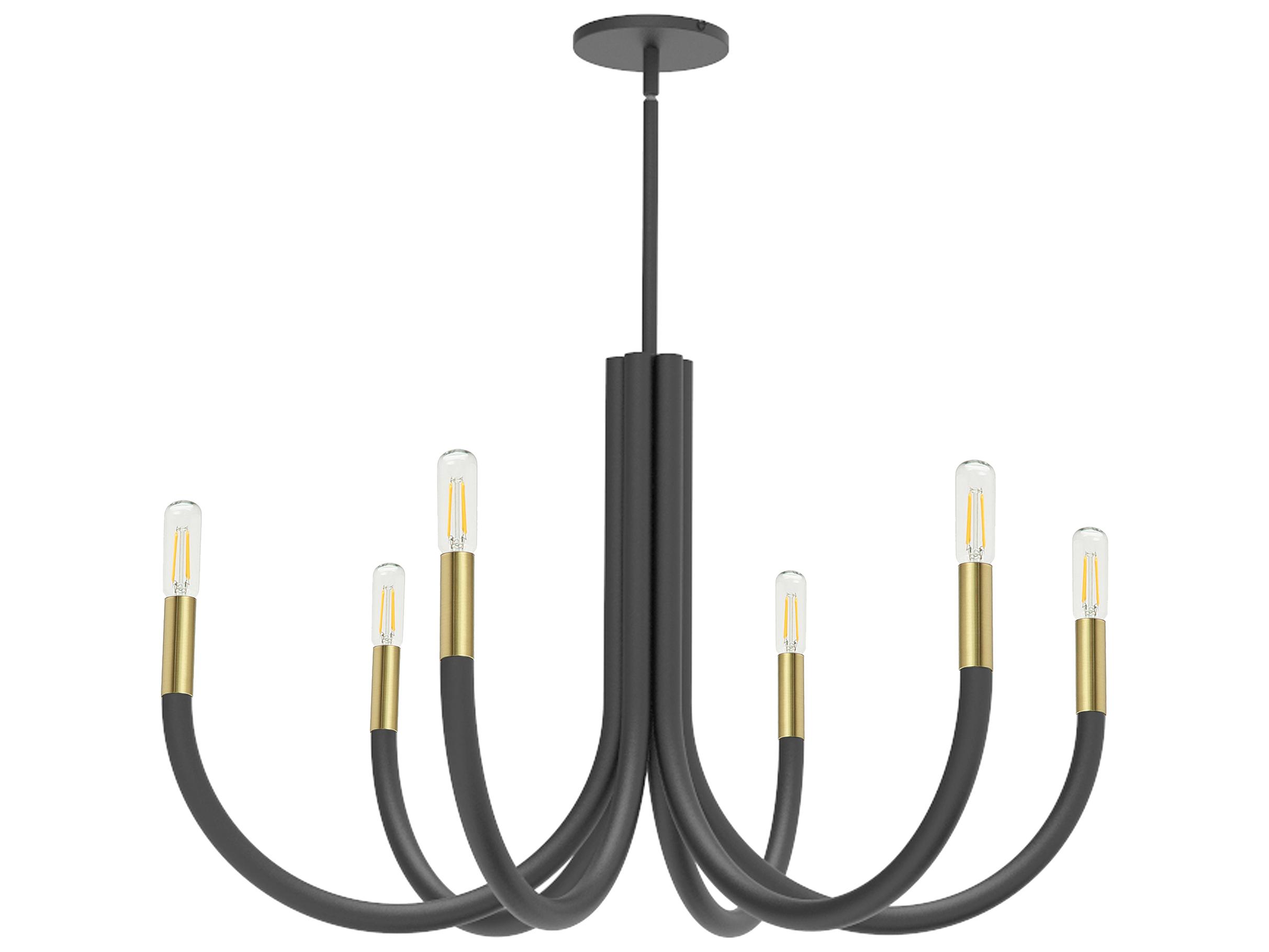 Dainolite Wand 6-Light Matte Black Aged Brass Chandelier