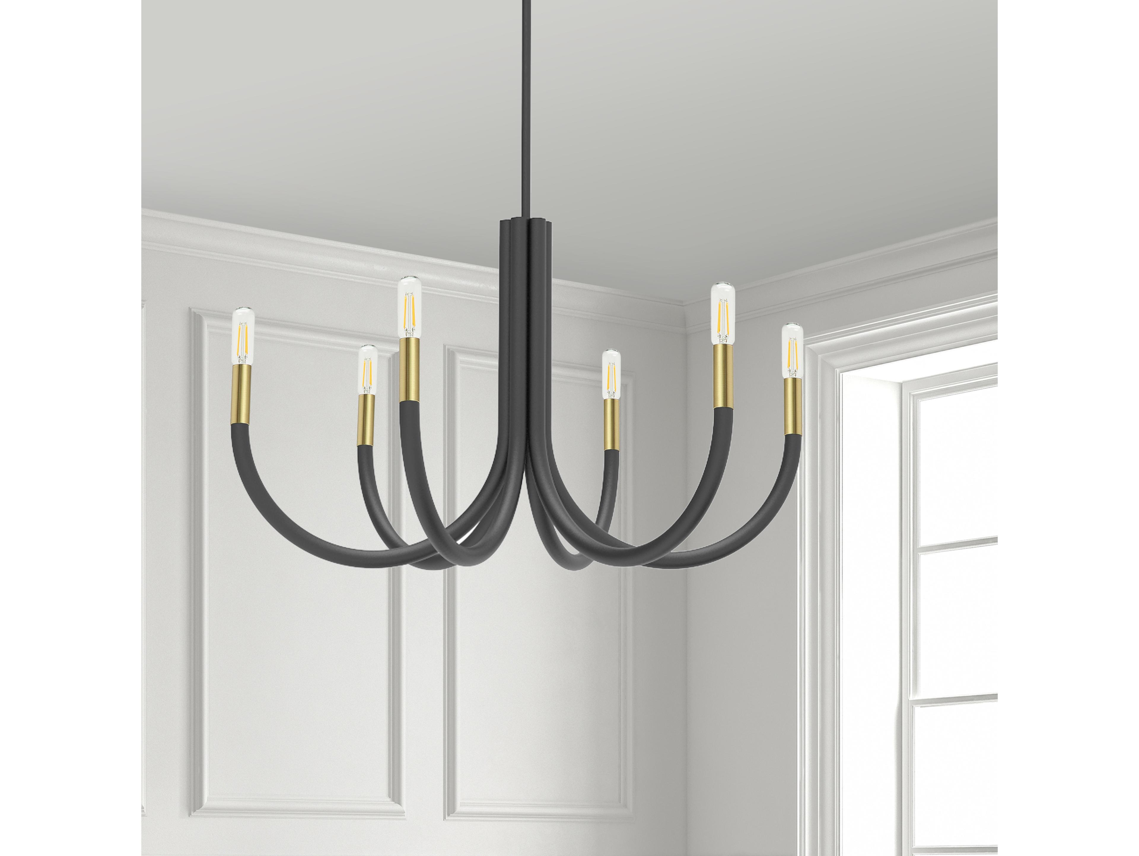 Dainolite Wand 6-Light Matte Black Aged Brass Chandelier