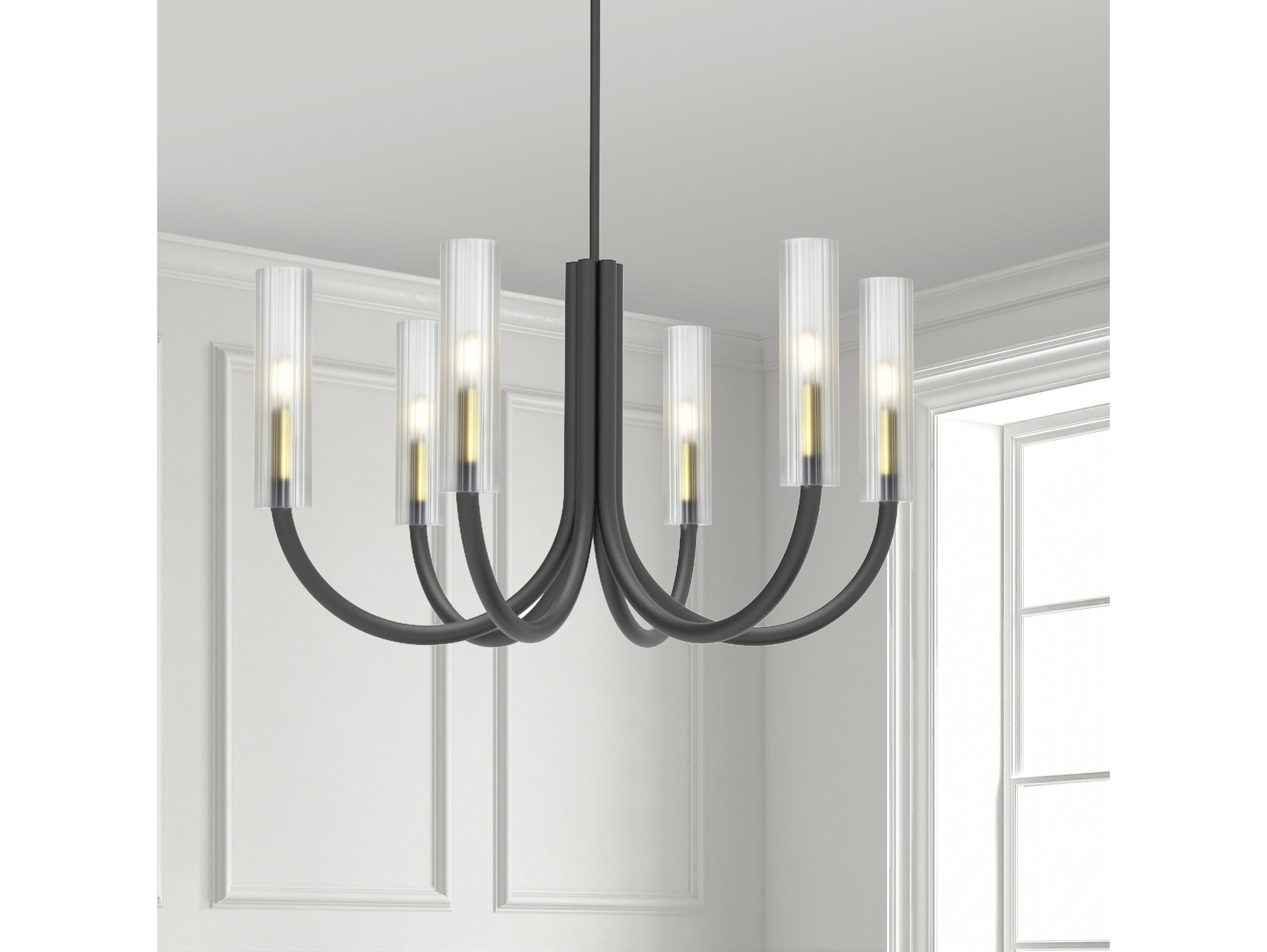 Dainolite Wand 6-Light Matte Black Aged Brass Cylinder Chandelier