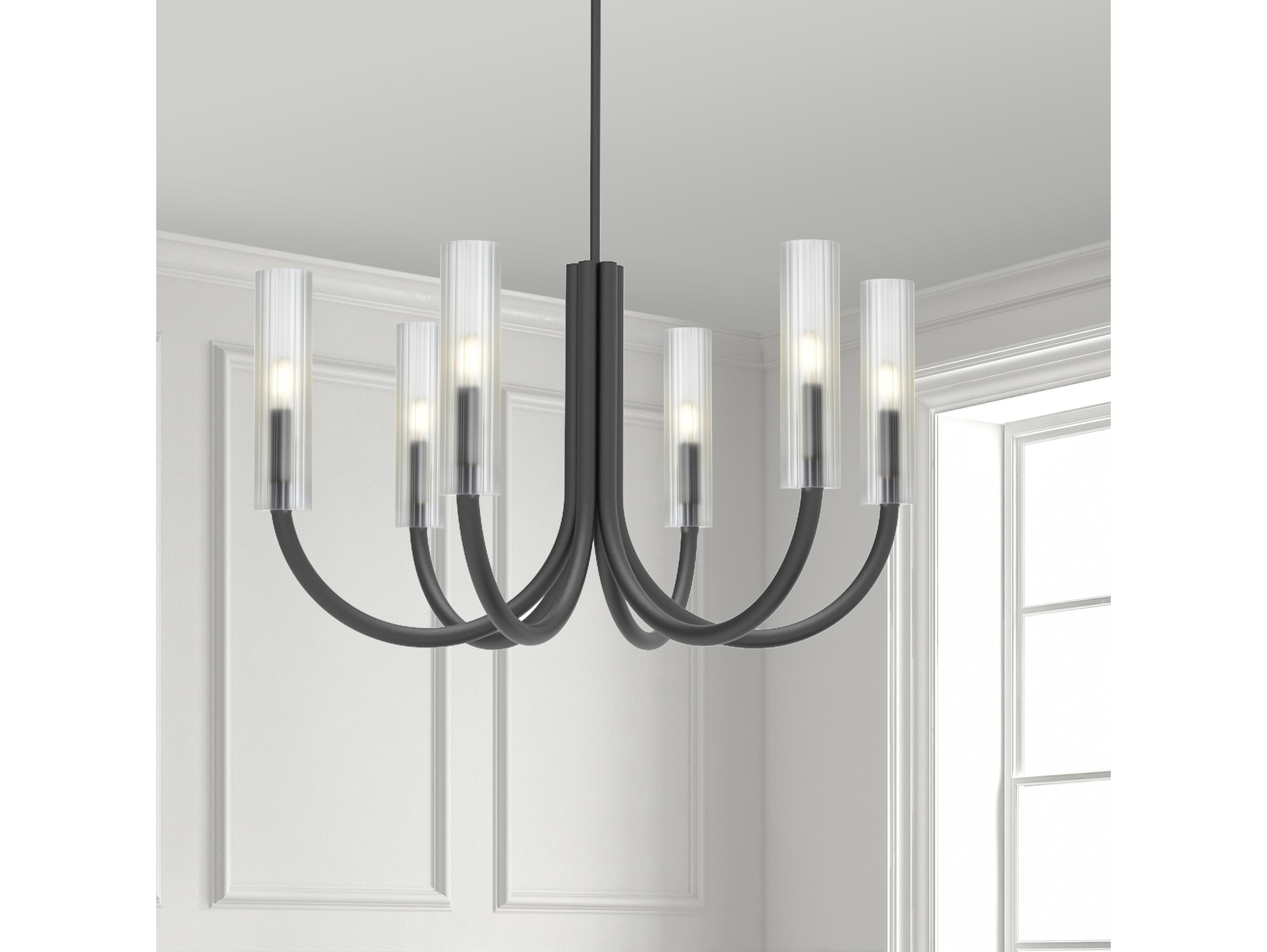 Dainolite Wand 6-Light Matte Black Cylinder Chandelier