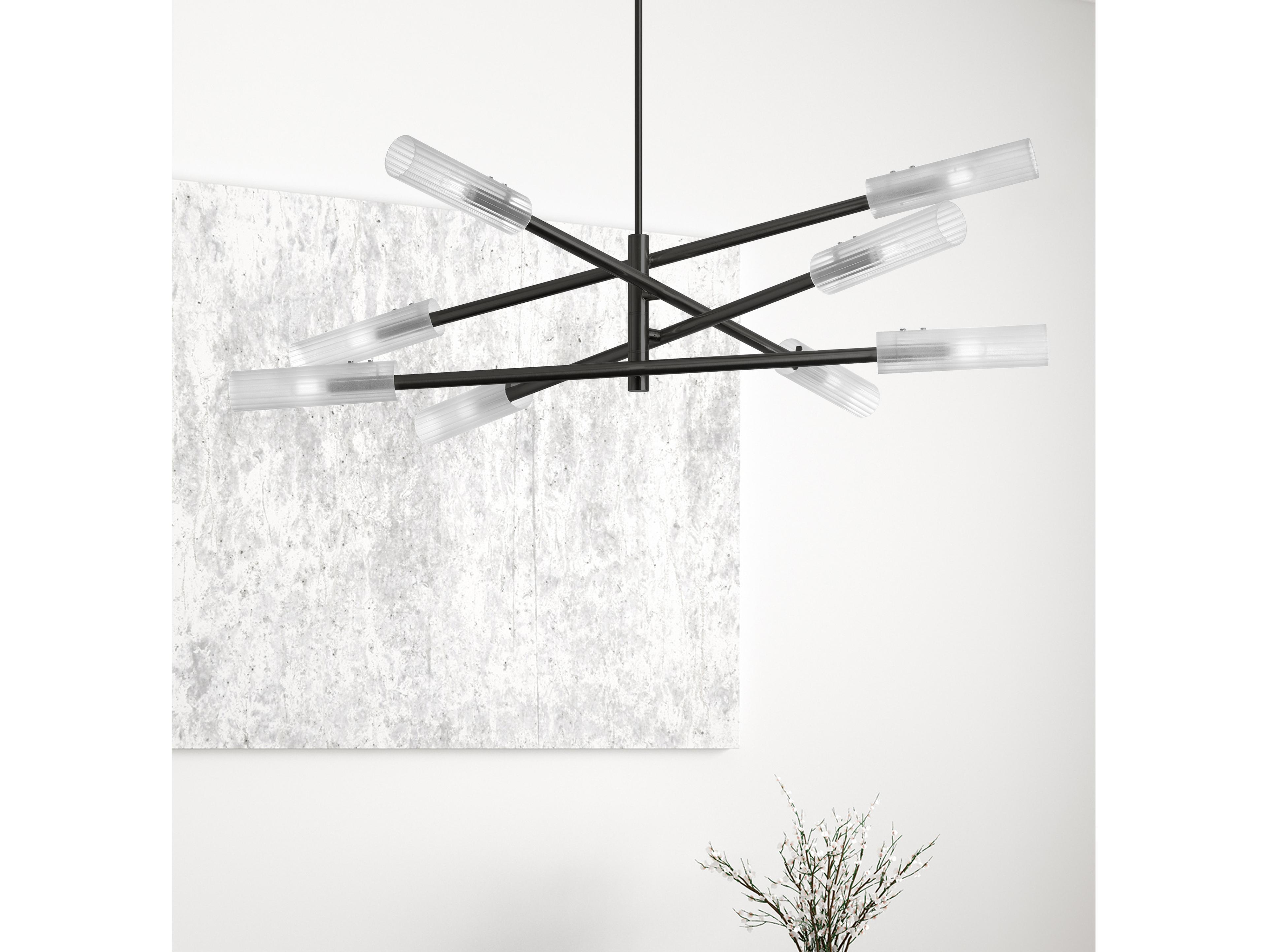 Dainolite Wand 8-Light Matte Black Cylinder Linear Tiered Chandelier