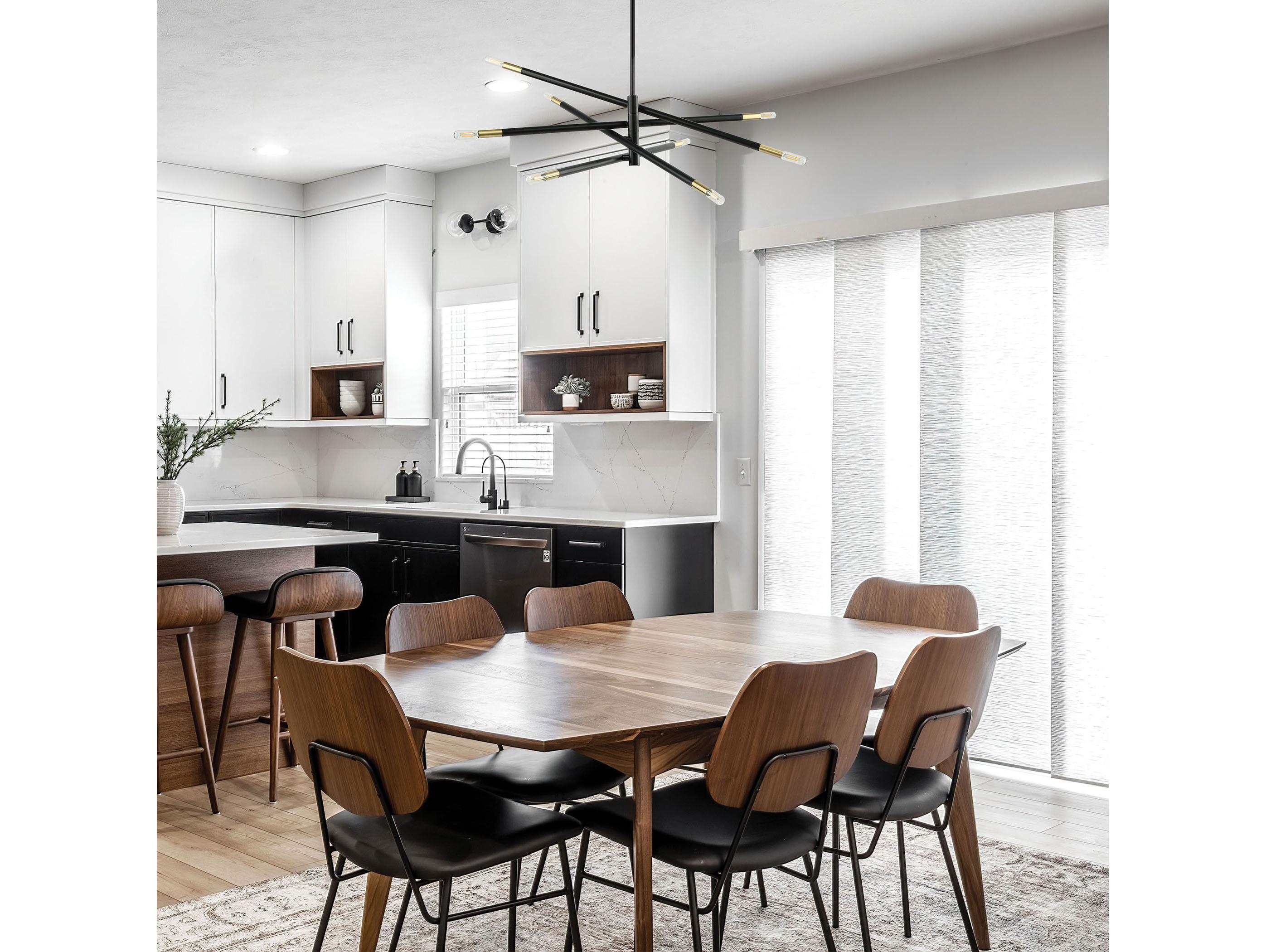 Dainolite Wand 8-Light Matte Black Aged Brass Linear Chandelier