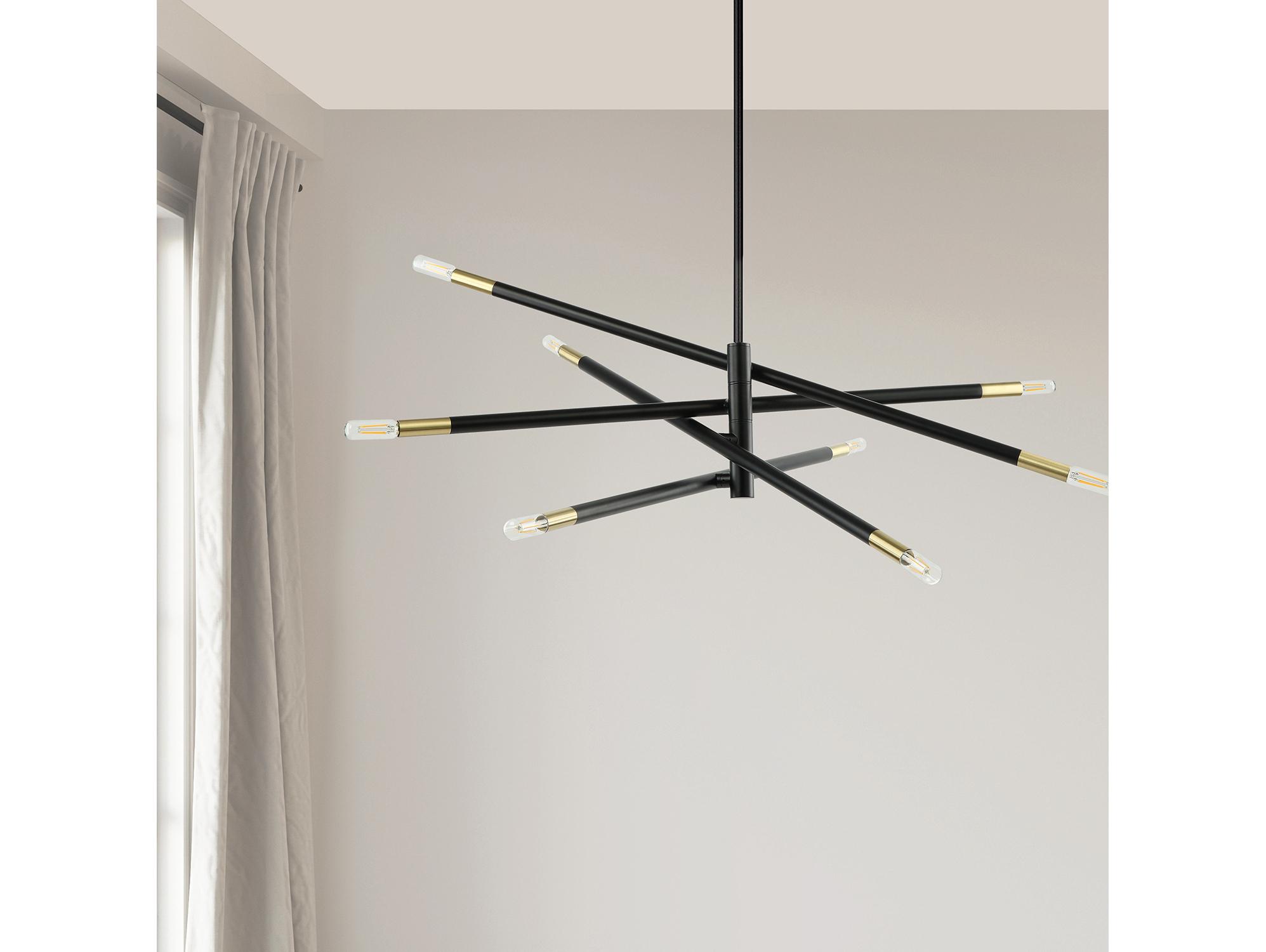 Dainolite Wand 8-Light Matte Black Aged Brass Linear Chandelier