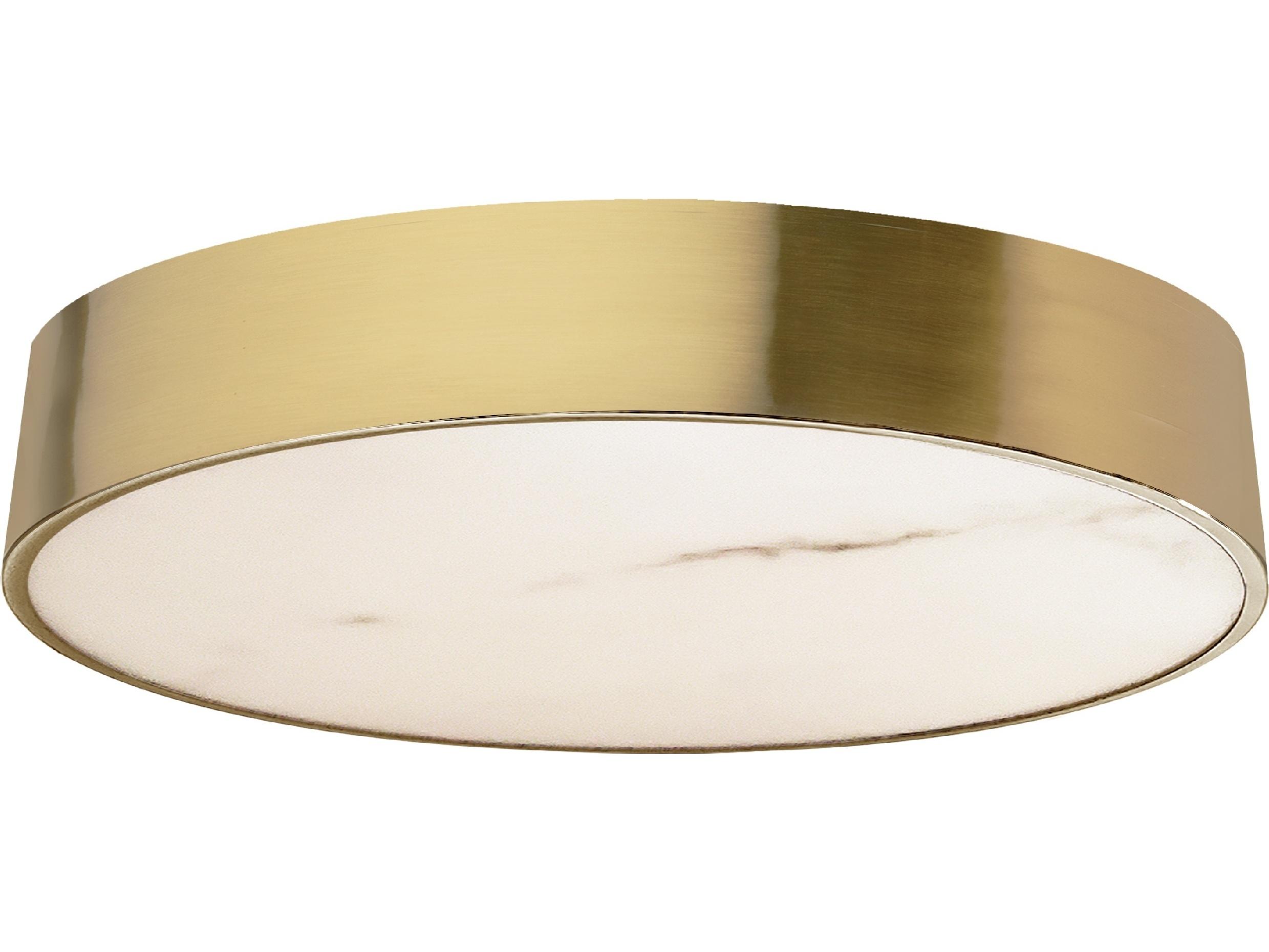 Dainolite Walsh 1-Light Alabaster Aged Brass Round Flush Mount