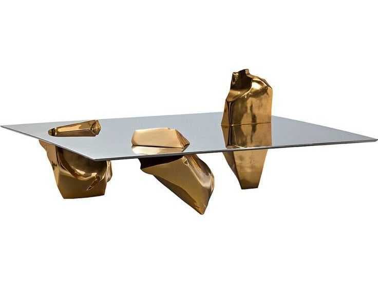 Driade Sereno By Fredrikson Stallard Square Metal Cast Aluminum Gold Plated Coffee Table