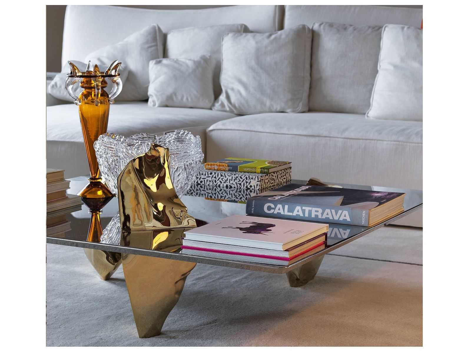 Driade Sereno By Fredrikson Stallard Square Metal Cast Aluminum Gold Plated Coffee Table
