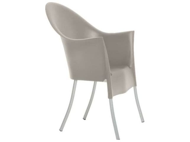 Driade Outdoor Lord Yo Aluminum Polypropylene Stackable Dining Arm Chair in Light Grey