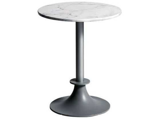 Driade Outdoor Lord Yi Aluminum Round Carrara Marble Top Bistro Table in White/Aluminum Grey
