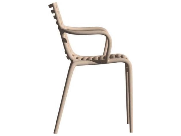 Driade Outdoor Pip-e Polypropylene Monobloc Stackable Dining Arm Chair in Carnation