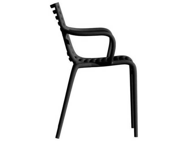 Driade Outdoor Quick Ship Pip-e Polypropylene Monobloc Stackable Dining Arm Chair in Dark Grey