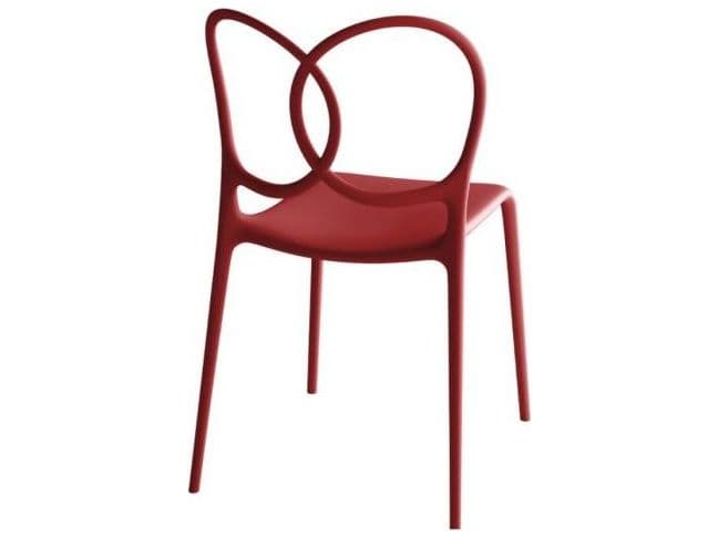 Driade Outdoor Sissi Polypropylene Stackable Dining Side Chair in Red