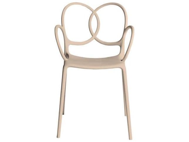 Driade Outdoor Quick Ship Sissi Polypropylene Stackable Dining Arm Chair in Pink