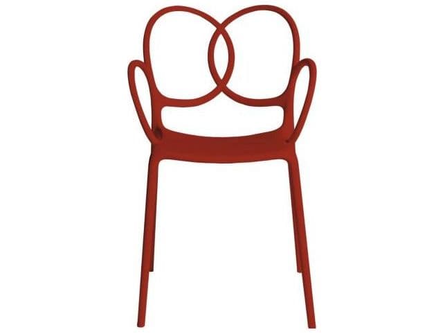 Driade Outdoor Quick Ship Sissi Polypropylene Stackable Dining Arm Chair in Red