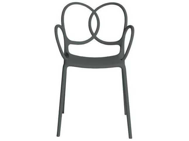 Driade Outdoor Quick Ship Sissi Polypropylene Stackable Dining Arm Chair in Dark Grey