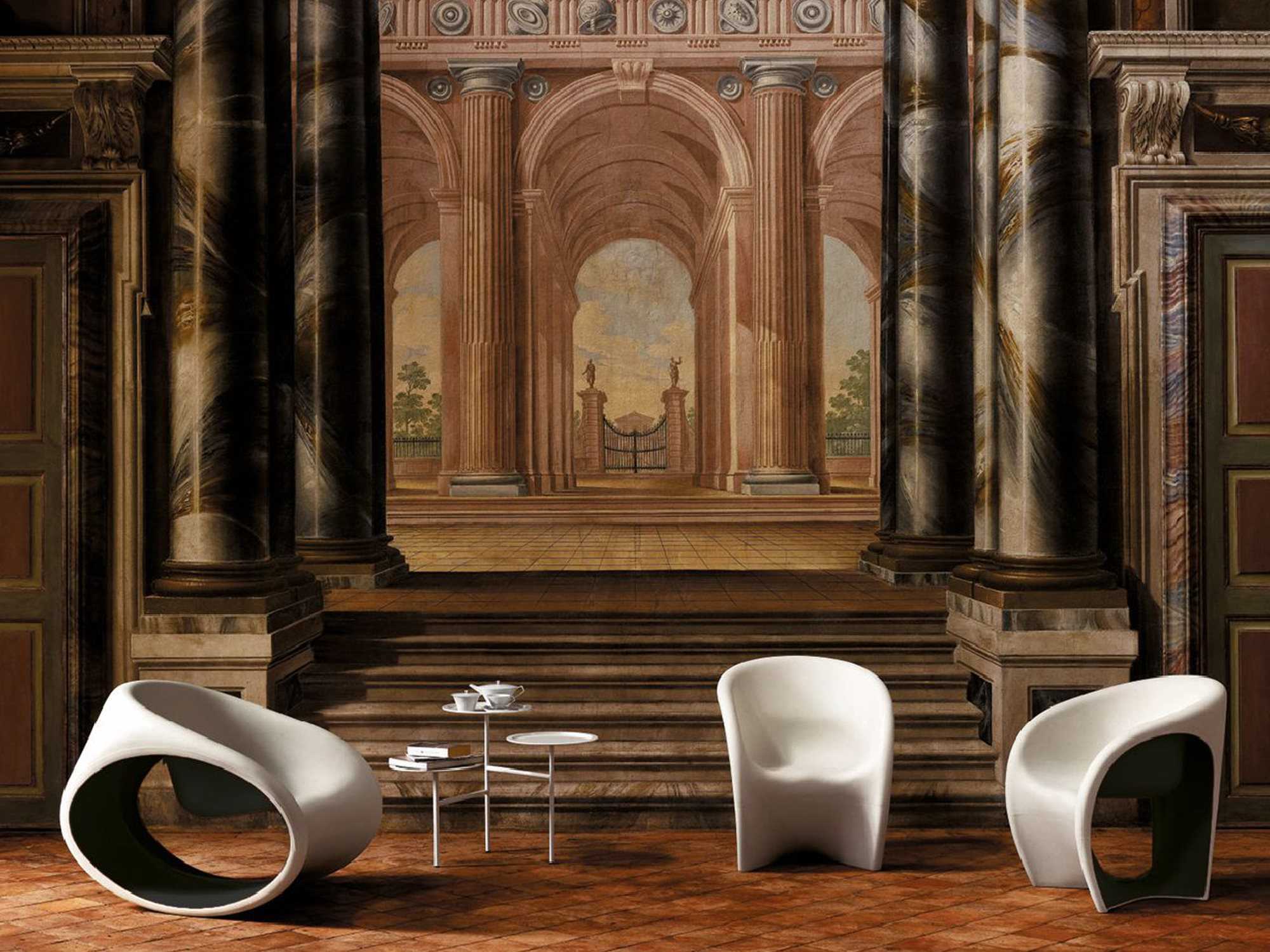 Driade Mt1 Polyethylene Outdoor Lounge Set in in Sand White/Black