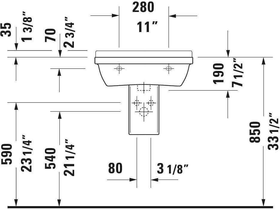Duravit Starck 3 22'' Ceramic White High Gloss Sink with 3 Faucet Hole