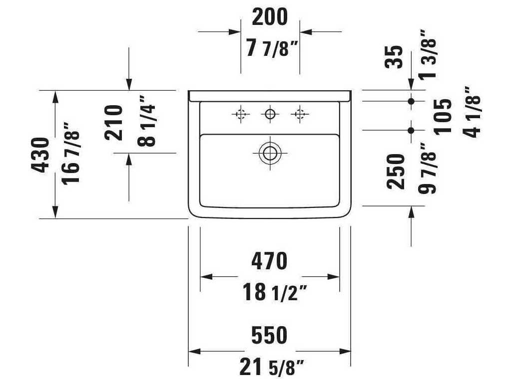 Duravit Starck 3 22'' Ceramic White High Gloss Sink with 3 Faucet Hole