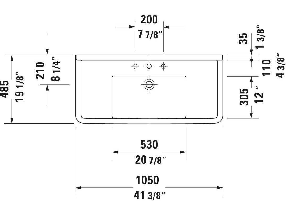 Duravit Starck 3 41'' Ceramic White High Gloss Sink with 3 Faucet Hole