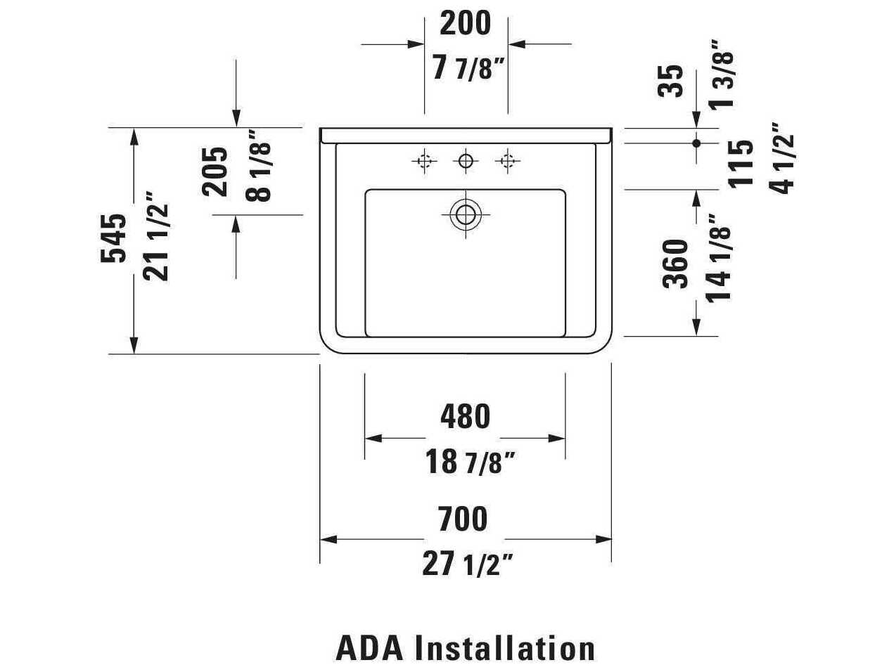 Duravit Starck 3 28'' Ceramic White High Gloss Sink with 1 Faucet Hole