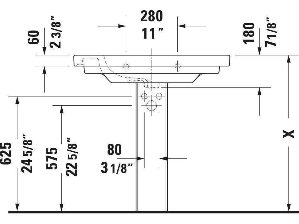 Duravit D-code 34'' Ceramic White High Gloss Sink with 3 Faucet hole