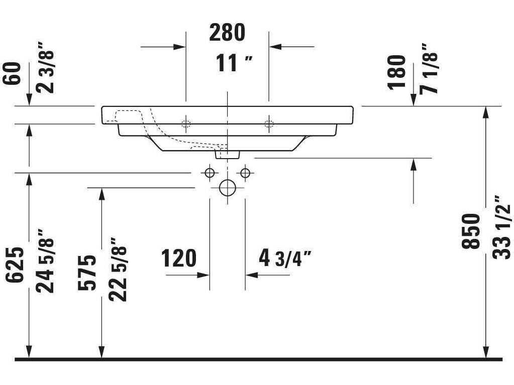 Duravit D-code 34'' Ceramic White High Gloss Sink with 3 Faucet hole