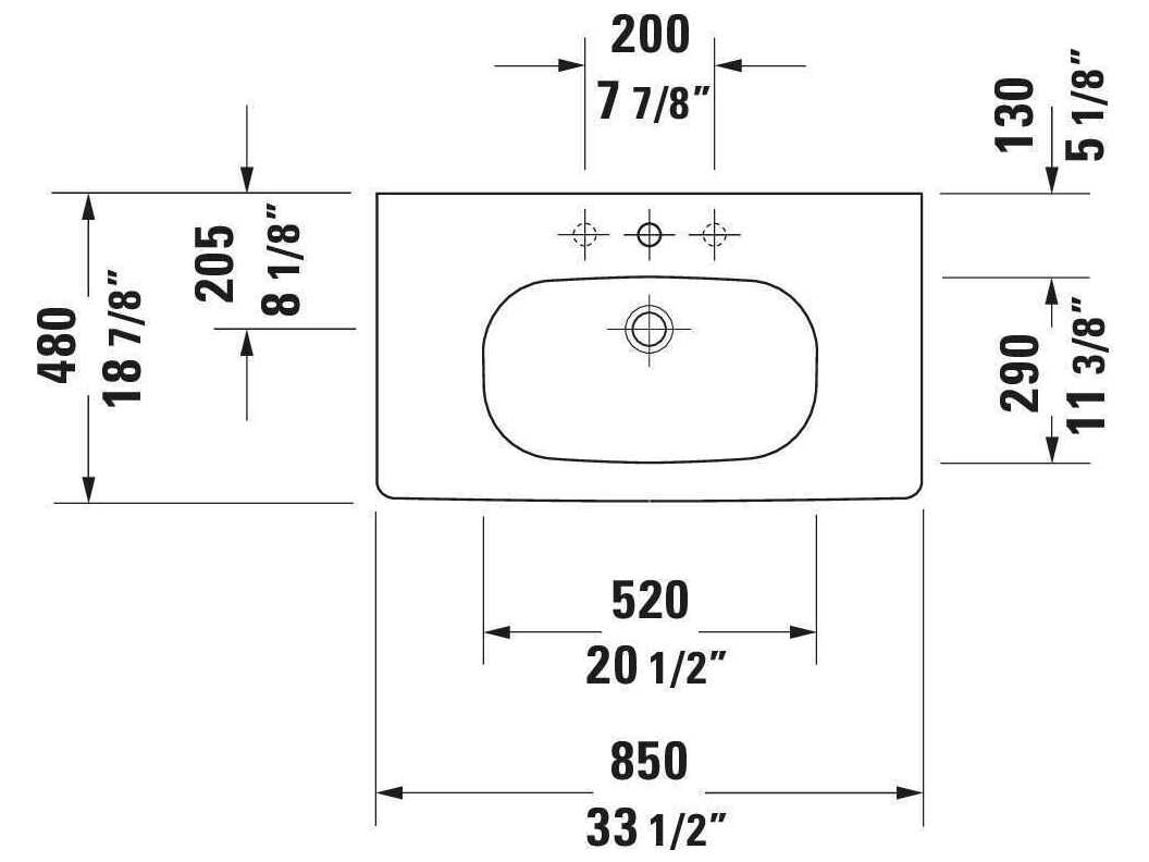 Duravit D-code 34'' Ceramic White High Gloss Sink with 3 Faucet hole