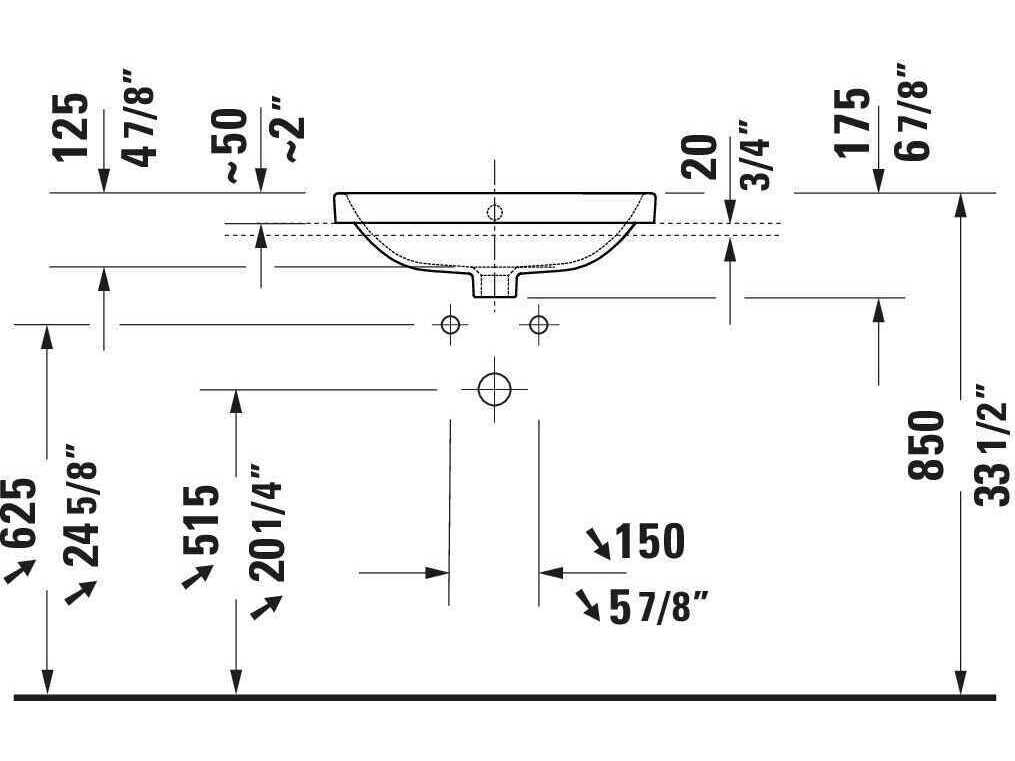 Duravit Duravit No.1 22'' Ceramic Drop-In White High Gloss Sink whith 1 Faucet Hole