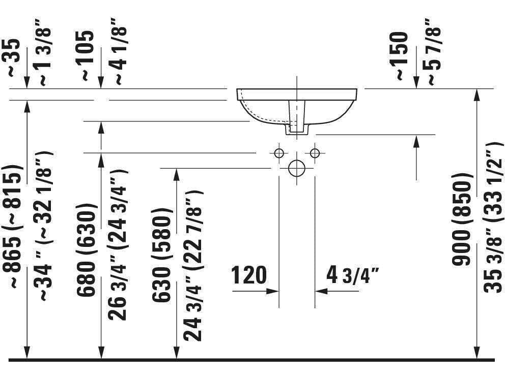 Duravit Durastyle 16'' Ceramic White High Gloss Undermount Sink with No Faucet holes