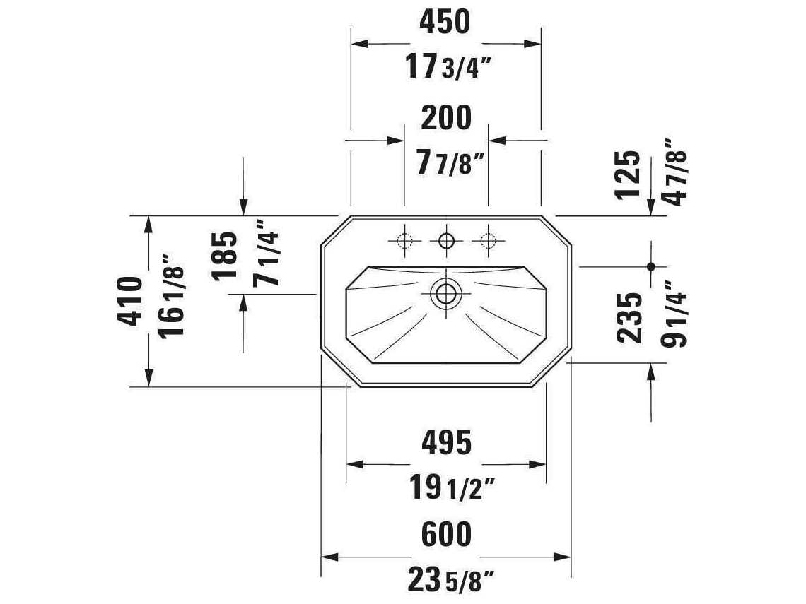 Duravit 1930 Series 24'' White High Gloss Sink with 3 faucet hole