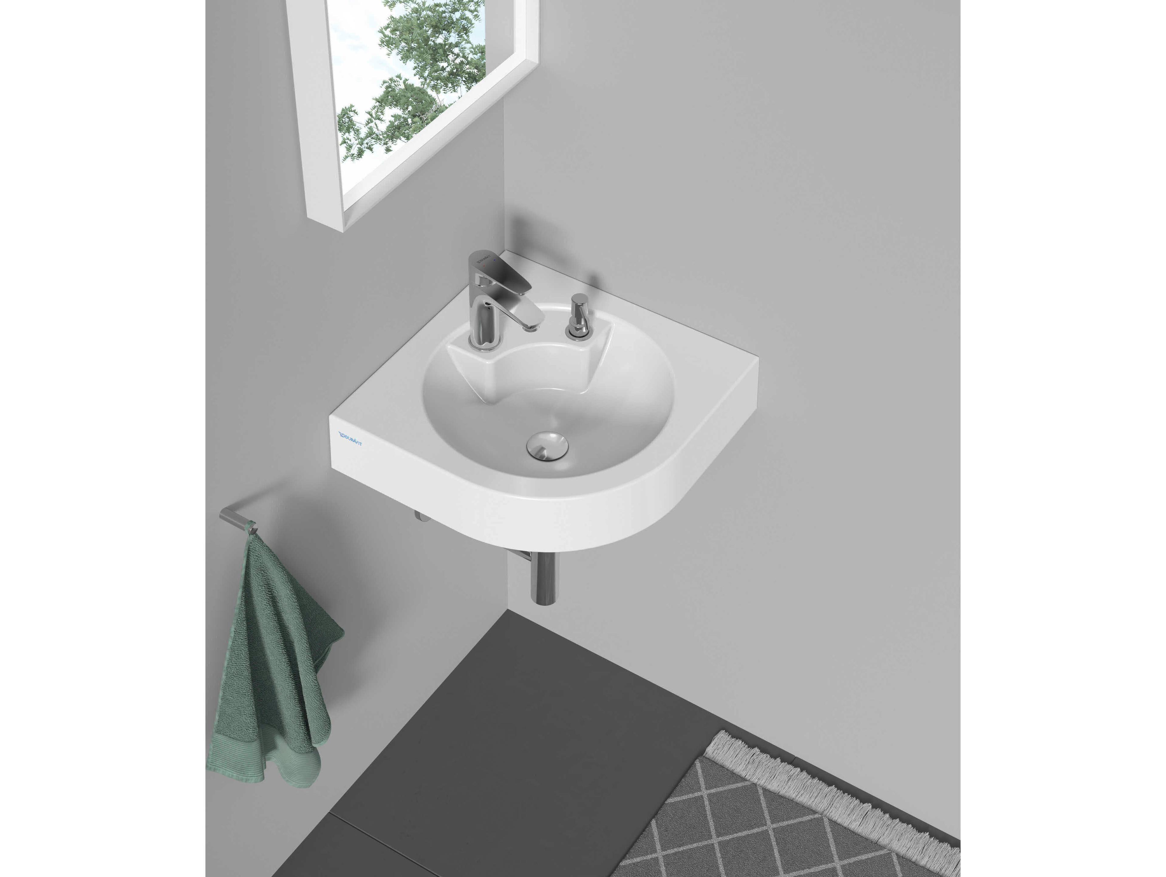 Duravit Architec 25'' White High Gloss Corner Sink with 1 faucet hole