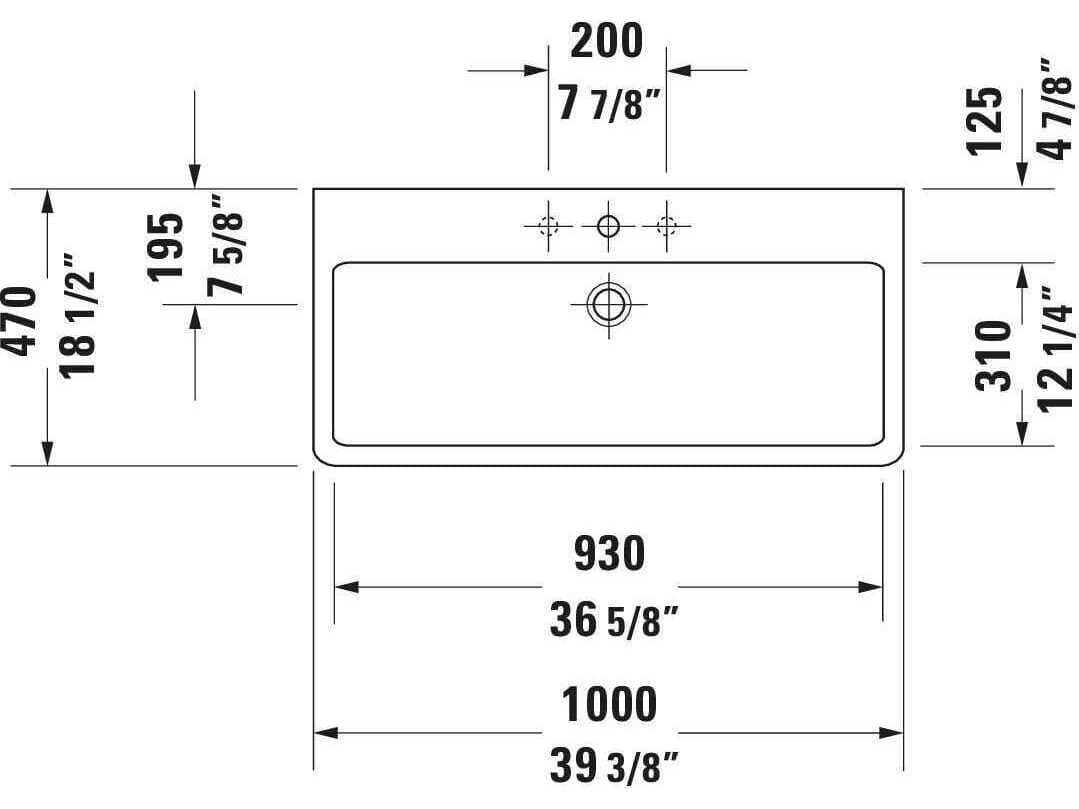 Duravit Vero 39'' Ceramic White High Gloss Sink with 1 Faucet Hole