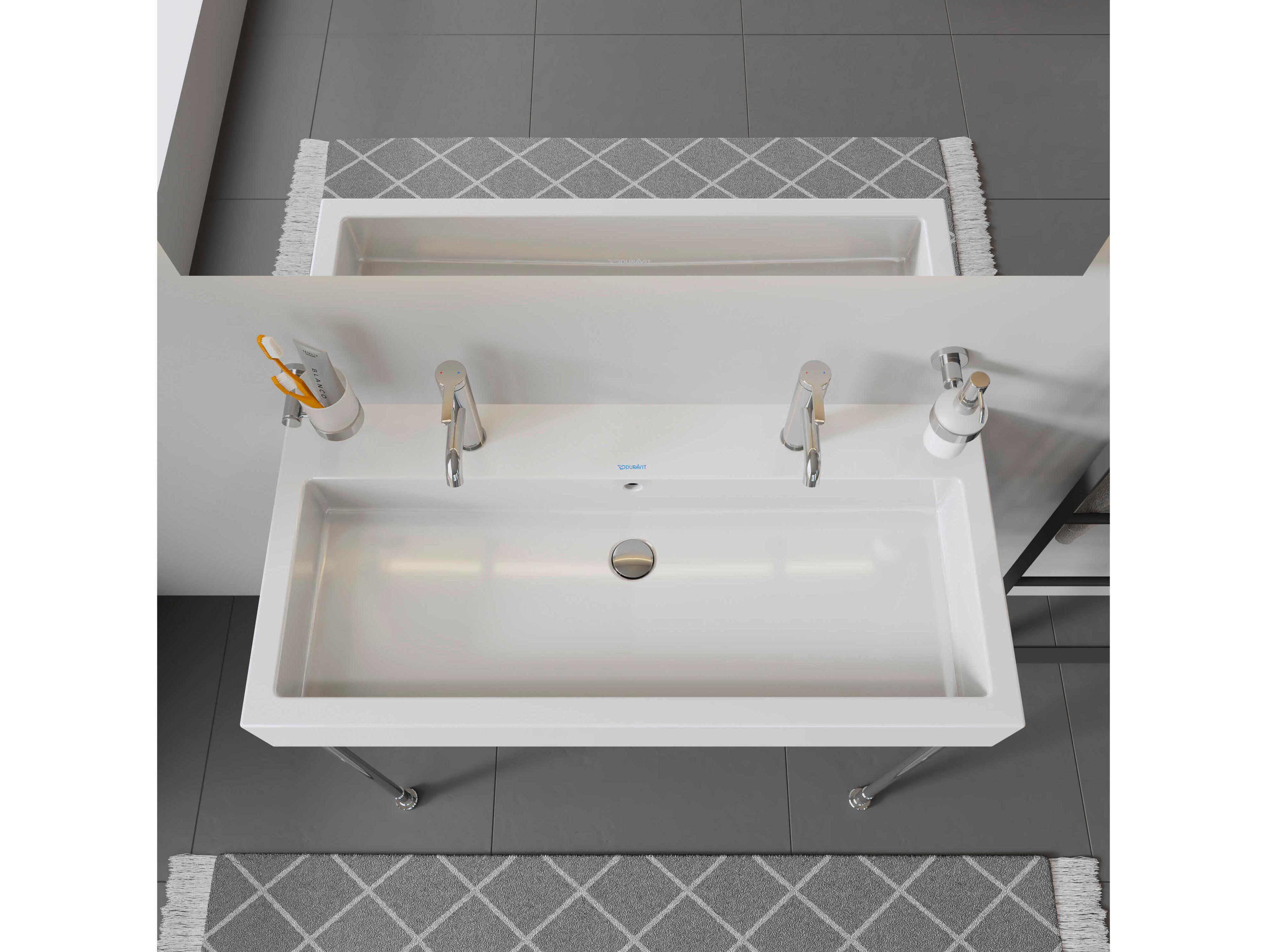 Duravit Vero 39'' Ceramic White High Gloss Sink with 1 Faucet Holes - 2 basins